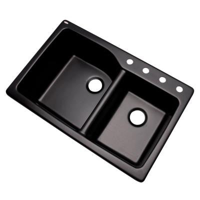 Mont Blanc Grande 34-inch Black Dual Mount Composite Granite 4-Hole Double Bowl Kitchen Sink - Perfect for Modern Kitchens & Busy Home Chefs