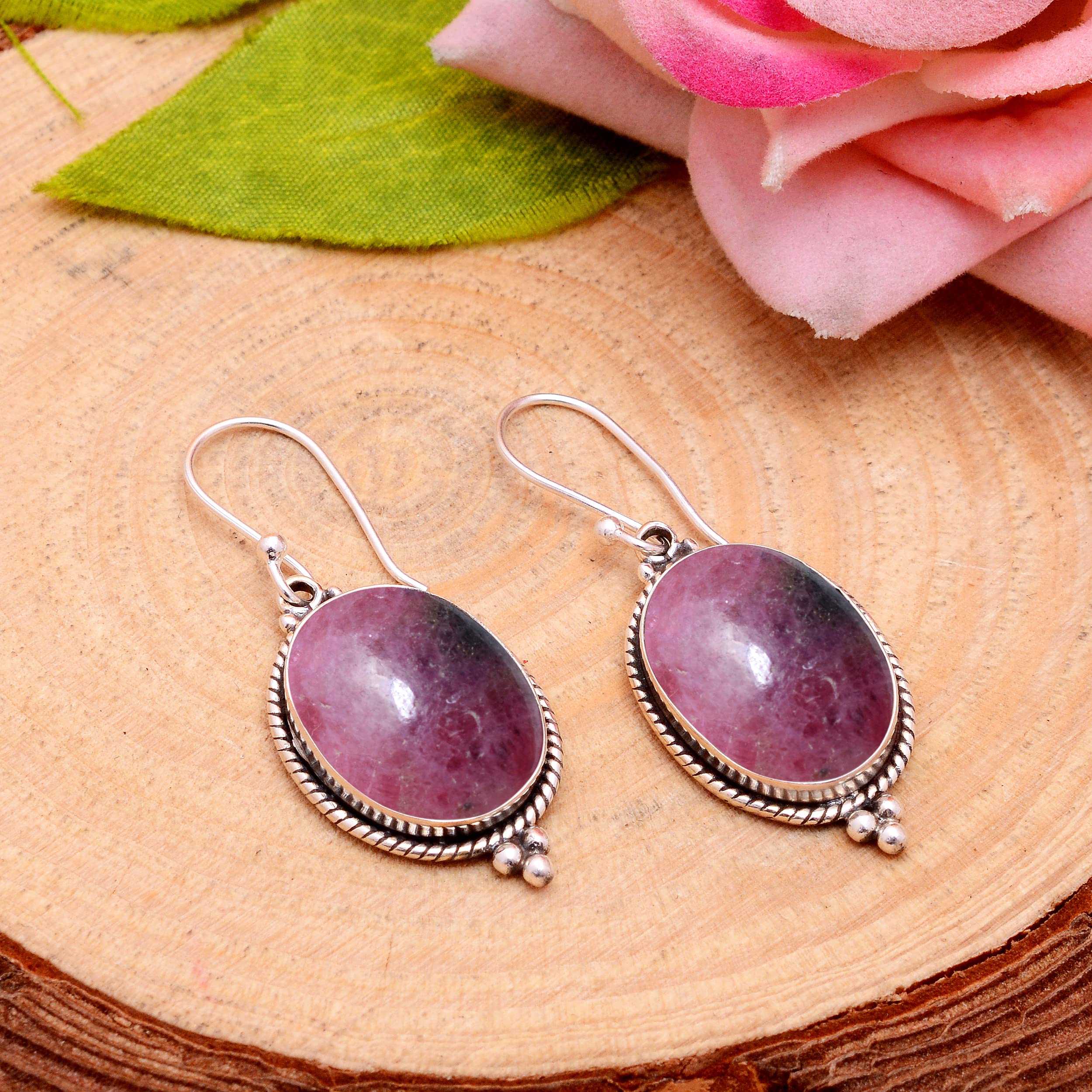 Veracity Jewelry Rhodonite Earrings for Women - 925 Sterling Silver Pink Gemstone Stud Earrings - Handmade Rhodonite Jewelry Gift for Her - Perfect for Valentine's Day, Anniversary & Special Occasions