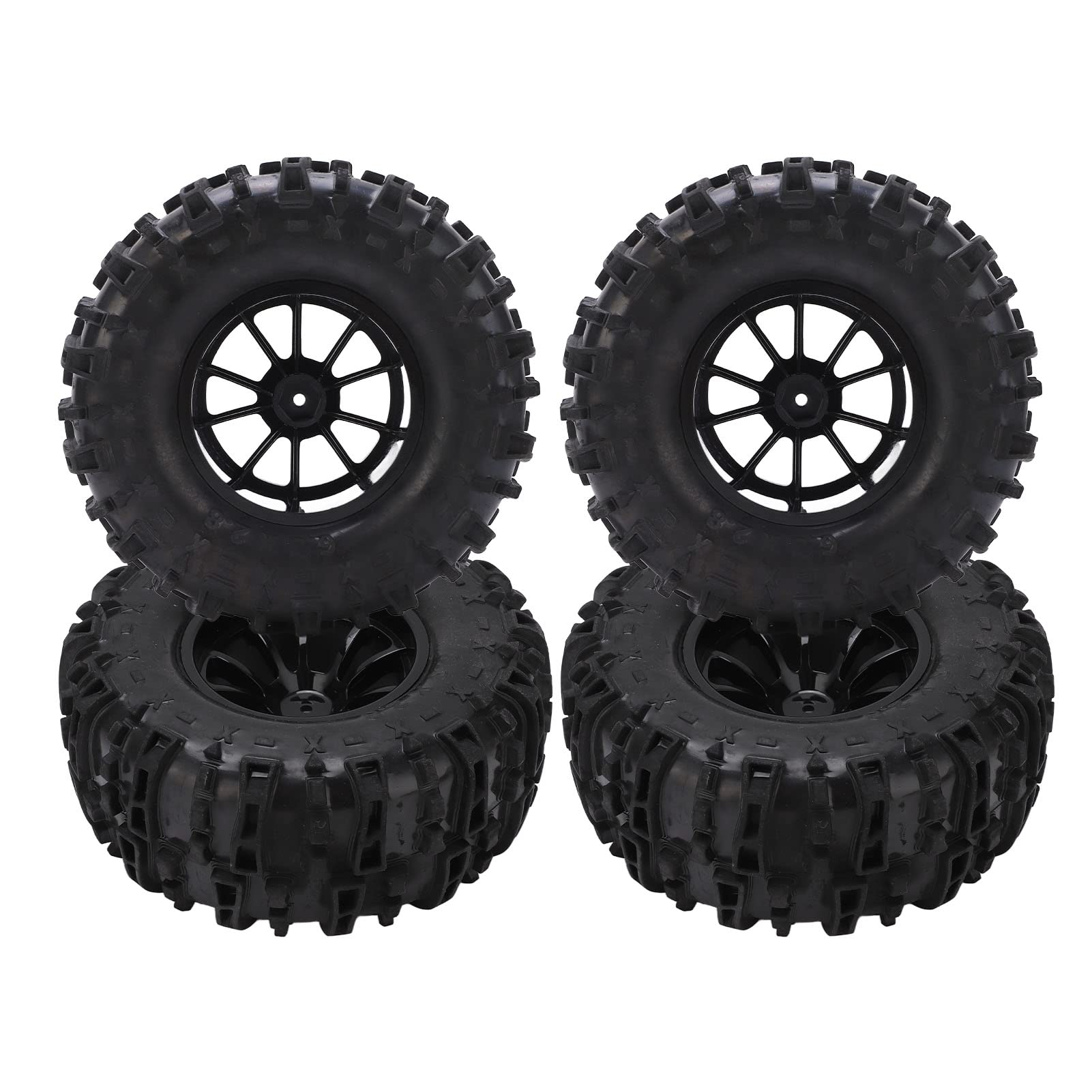 Alomejor 1/8 & 1/10 Scale RC Monster Truck Wheels and Tires Set with Plastic Hubs - Black - Durable Off-Road Tires for Short Course Racing and Backyard Bashing