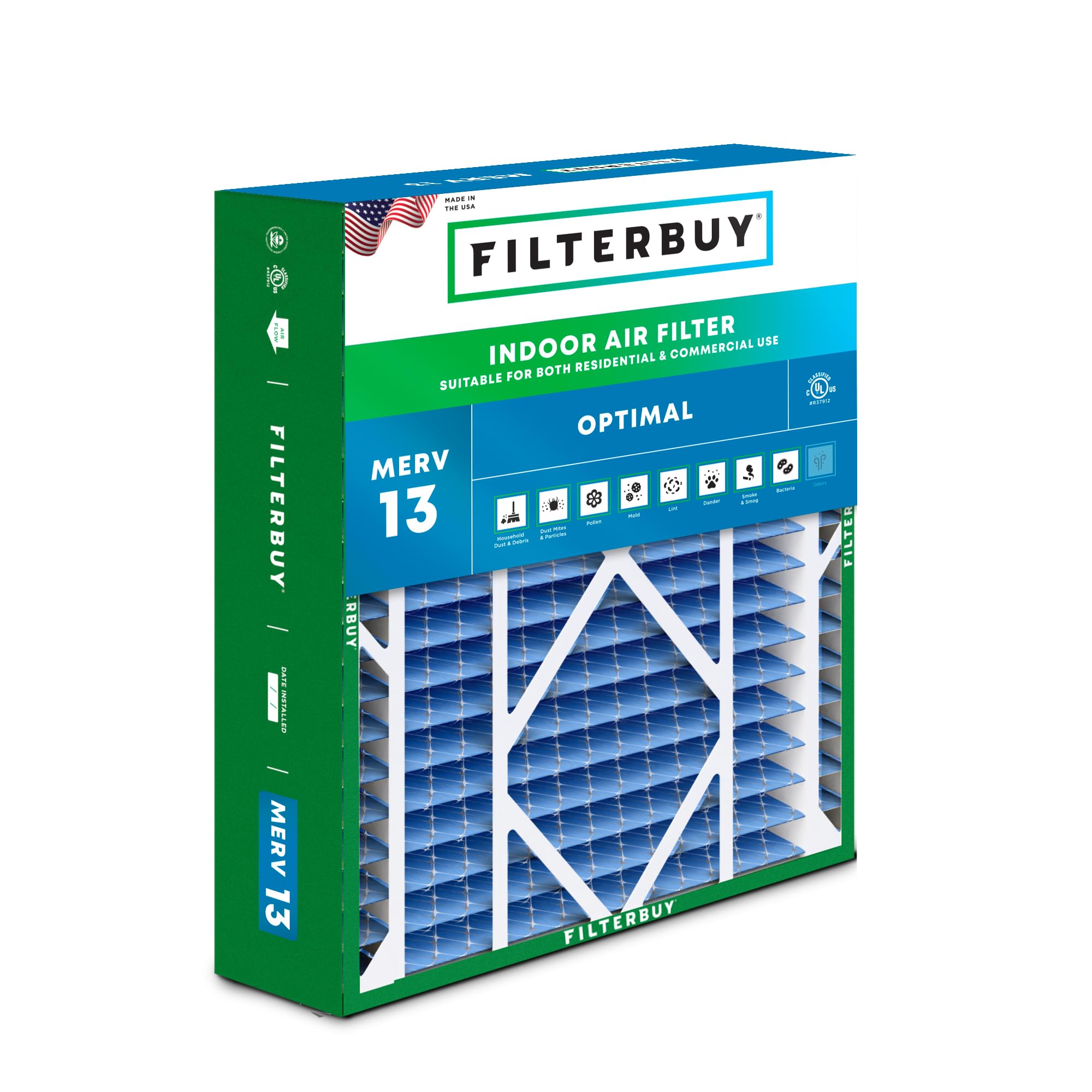 Filterbuy 21x21x5 MERV 13 Pleated Air Filter (1-Pack) - High Efficiency HVAC Furnace AC Replacement for Rheem, Ruud, Protech - Actual Size 20.63x20.63x4.38 Inches - Perfect for Home, Office & Allergy Relief