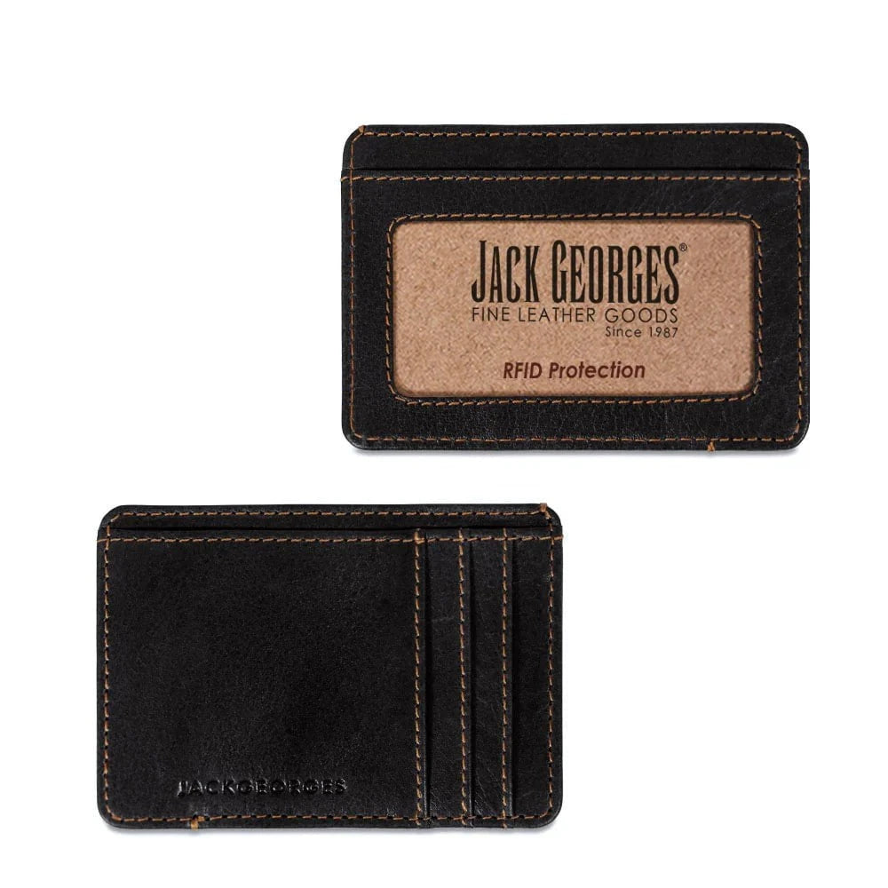 Jack Georges Slim Wallet The Mitchell - Genuine Leather Minimalist Wallet for Men - Perfect for Everyday Carry, Travel & Business Use