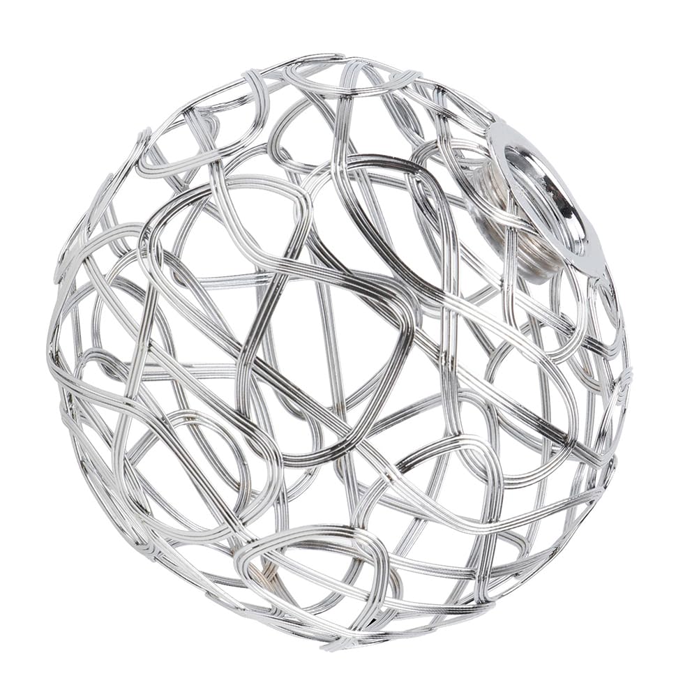 DOITOOL Metal Cage Rattan Lamp Shade - Decorative Globe Clip-On Chandelier Light Cover for Ceiling Pendant, Table, Wall & Floor Lamps (Silver) - Perfect for Living Room, Bedroom, Dining Room & Office Lighting Decor