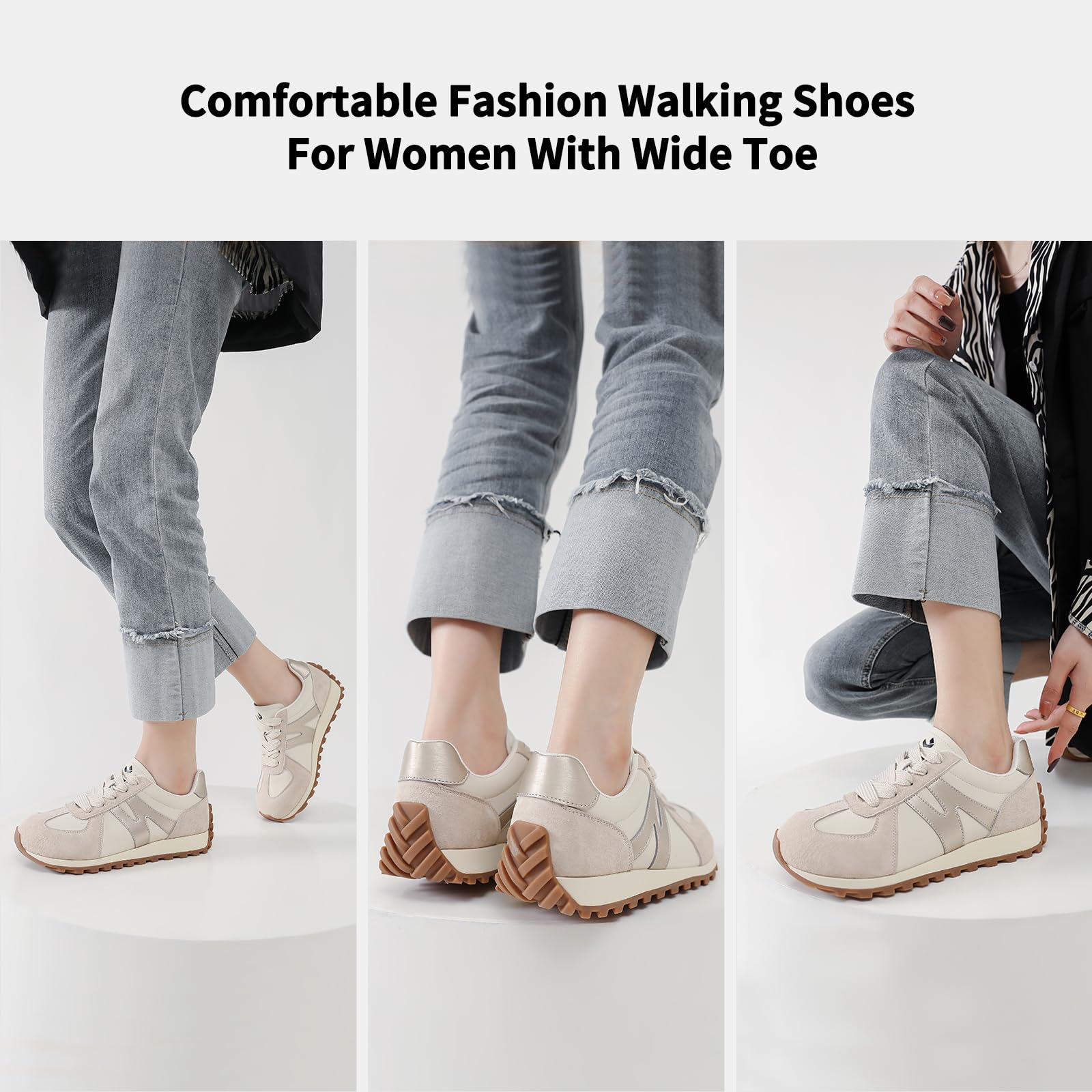 Somiliss Women's Wide Toe Box Shoes - Microfiber Leather & Suede Patchwork Non-Slip Sneakers for Walking, Gym, Tennis, Running & Workouts | Comfortable Casual Fashion Sneakers for Everyday Wear, Travel & Outdoor Activities