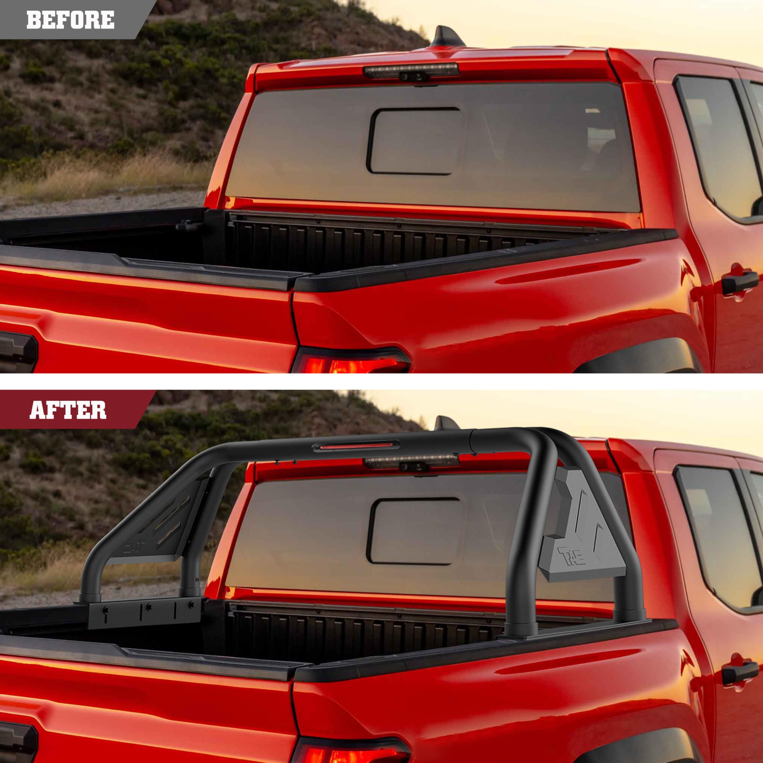 TAC T1 Roll Bar Sport Bar for 2002-2024 RAM 1500 & 2003-2024 RAM 2500/3500 Pickup Trucks | Heavy Duty Carbon Steel Construction | Matte Black Finish | Integrated LED Brake Light (Includes Mounting Plate) - Perfect for Off-Roading, Truck Customization & Enhanced Safety