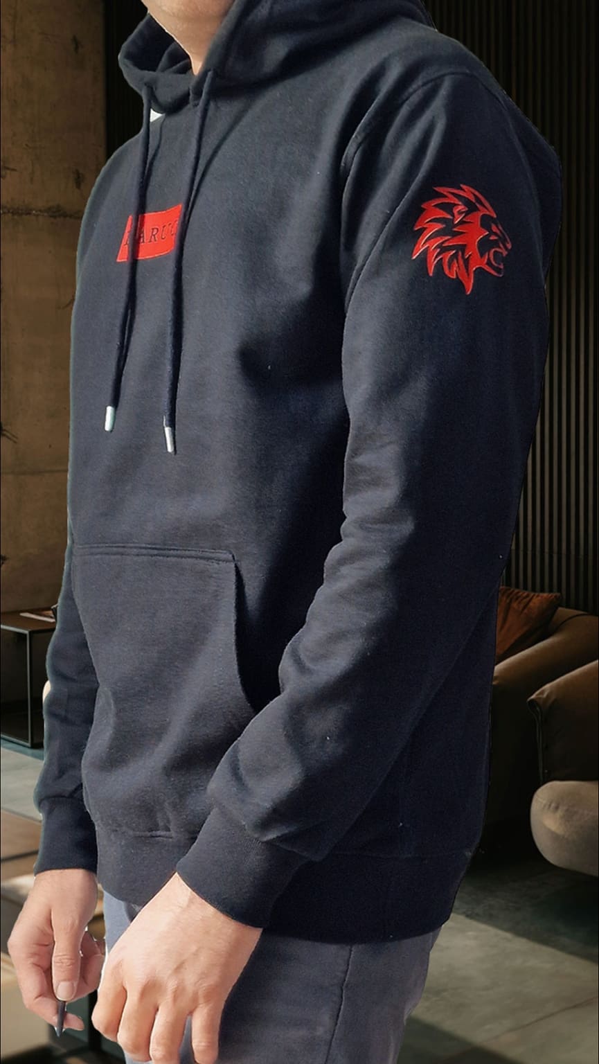 Barucci Joe Black Cotton Blend Hoodie with Red Logo - Stylish & Comfortable Men's Pullover for Casual Wear, Gym, and Outdoor Activities