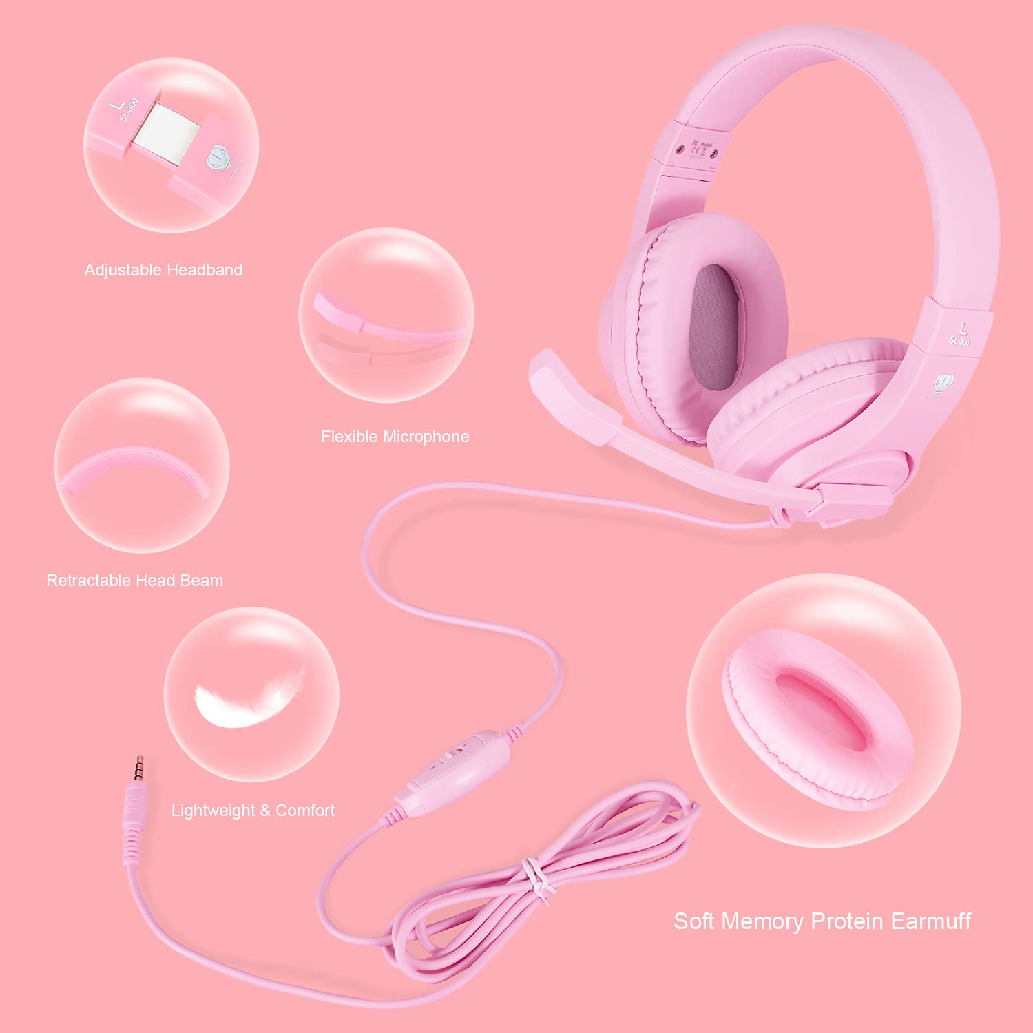 Best Gaming Headset for PS5, PS4, Xbox, PC & Nintendo Switch - Wired Pink Headphones with Microphone for Kids - Perfect for Online Classes, Gaming & Remote Learning