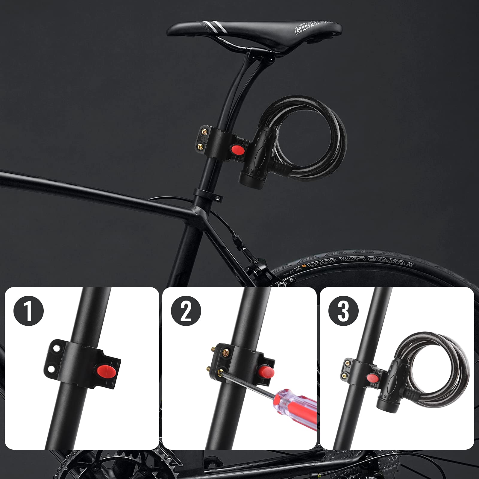 Diyife 4ft Heavy Duty Bike Cable Lock - 12mm Thick Steel Coiled Security Lock with Key, Weatherproof Bicycle Lock for Motorcycle Scooter & Skateboard - Perfect for Urban Commuting, Parking & Outdoor Adventures