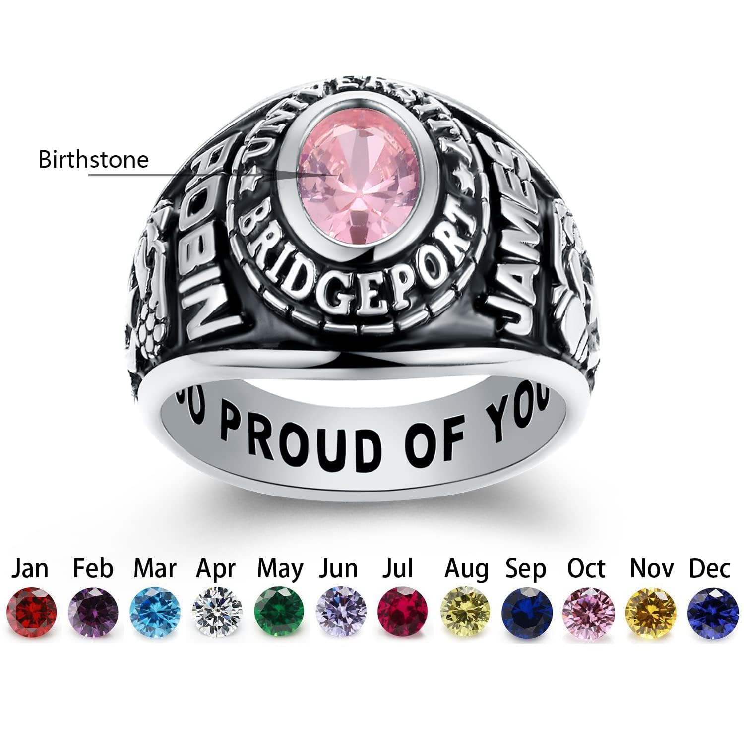 Custom Personalized Sterling Silver Class Rings for Women & Men - Birthstone, Gold Plated, Size 5-15 - High School & College Graduation Rings - Perfect Gift for Graduates, Anniversaries & Special Occasions