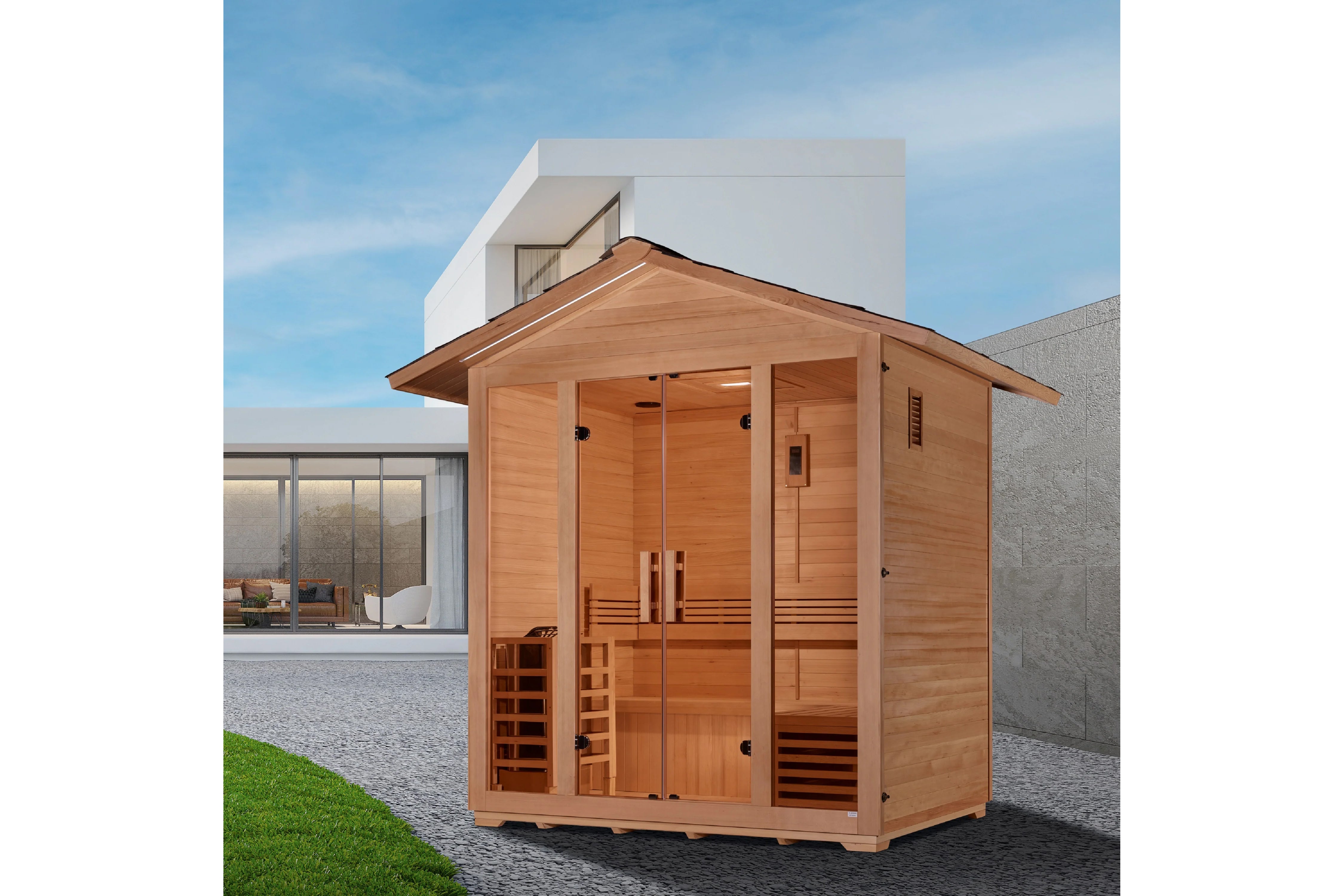 Golden Designs Vorarlberg 5-Person Traditional Outdoor Sauna - Premium Wooden Home Spa for Relaxation & Detox in Backyard or Garden
