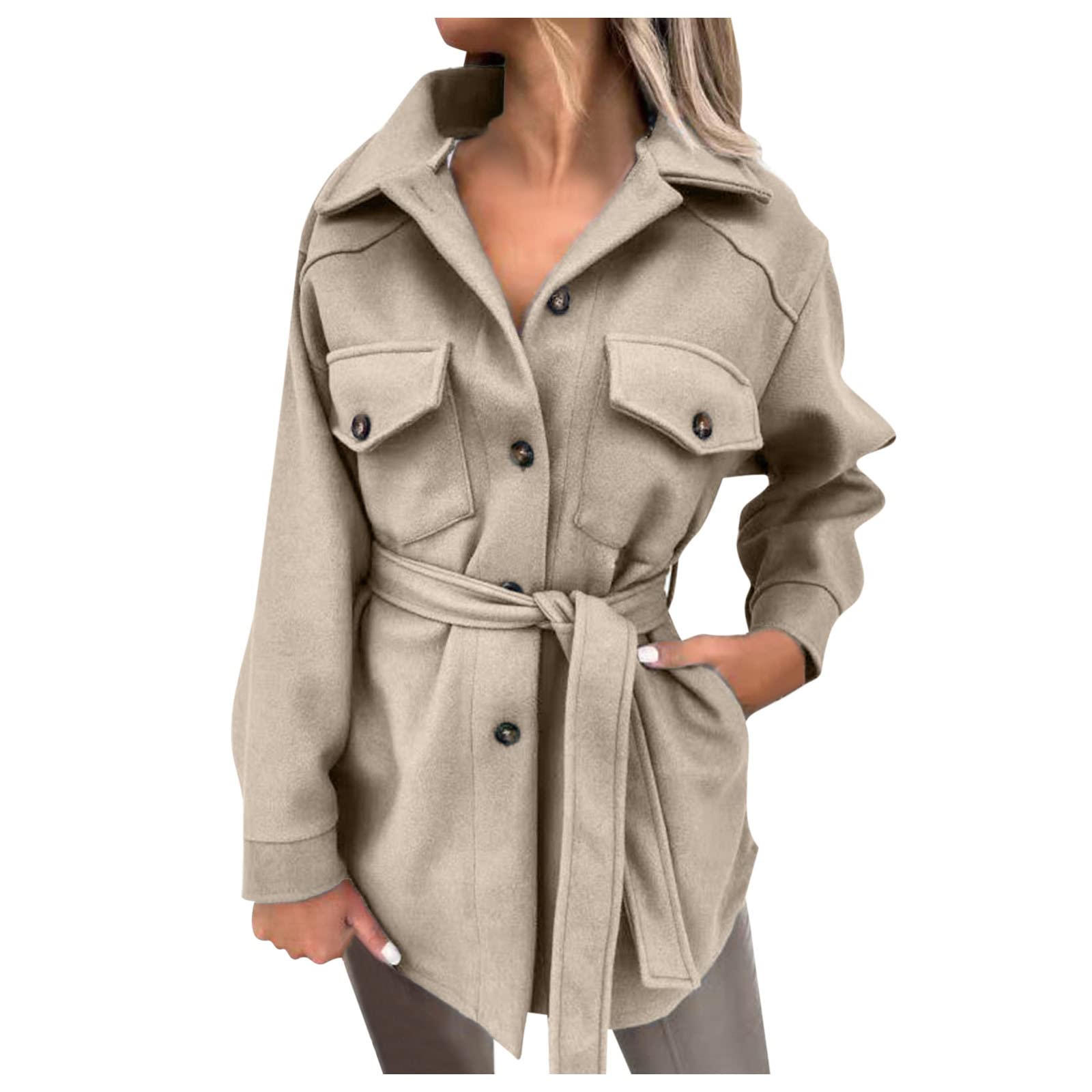 MOKINGTOP Women's Single Breasted Mid-Long Pea Coat with Notch Lapel & Belt - Winter Trench Coat Jacket for Office, Dating & Formal Occasions