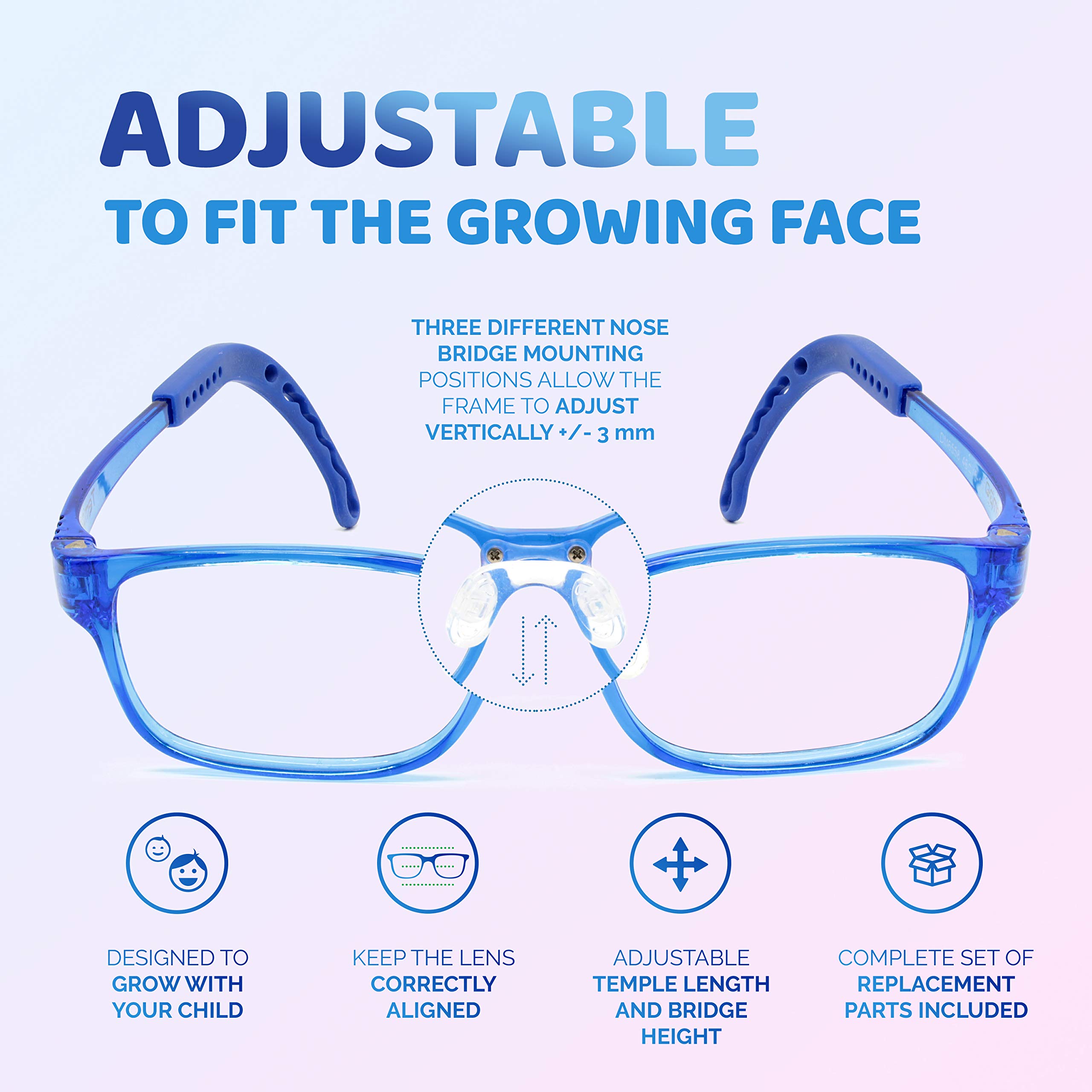 Adjustable Kids Glasses - Prescription Eyeglasses For Children - Comfortable & Durable Frame - Perfect for School, Reading & Outdoor Activities (Model 2005)