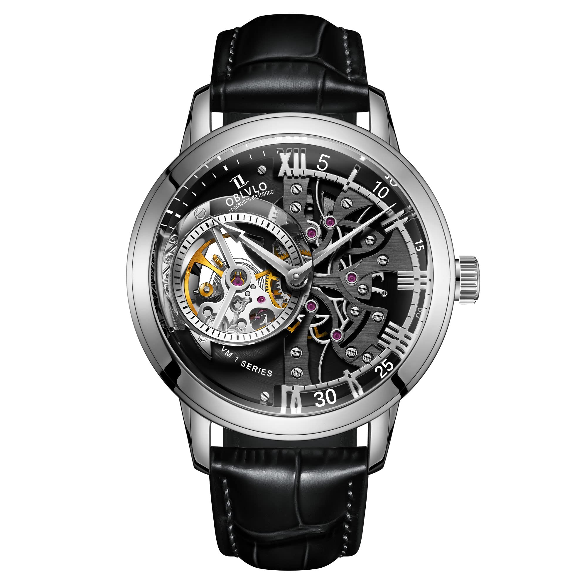 Luxury Rose Gold Men's Automatic Skeleton Watch with Genuine Leather Strap VM-1 - Perfect for Business Meetings, Formal Events & Everyday Wear