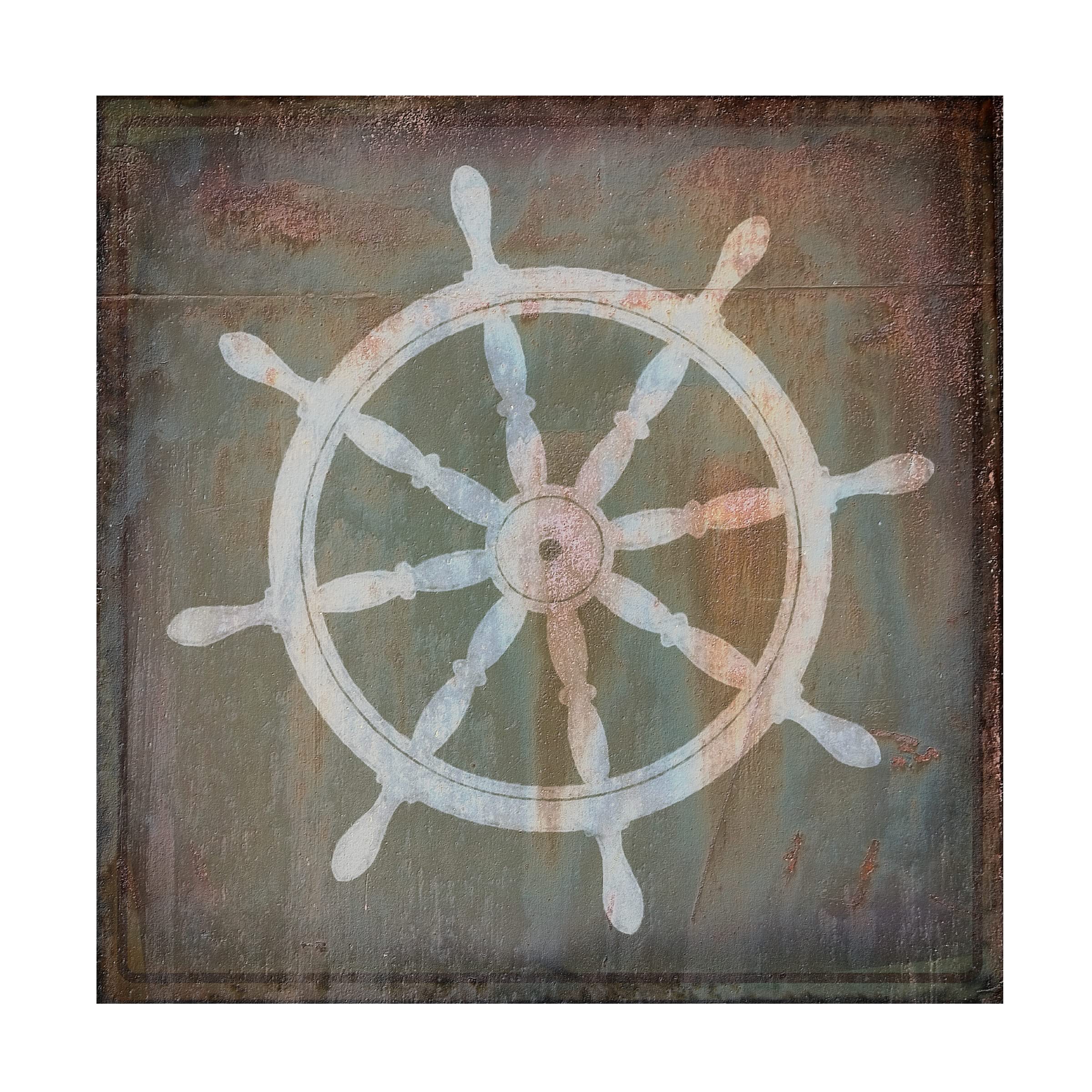 Trademark Fine Art 'Rusty Sign Nautical Wheel' Canvas Wall Art by Cora Niele - Vintage Nautical Decor for Living Room, Bedroom, or Office
