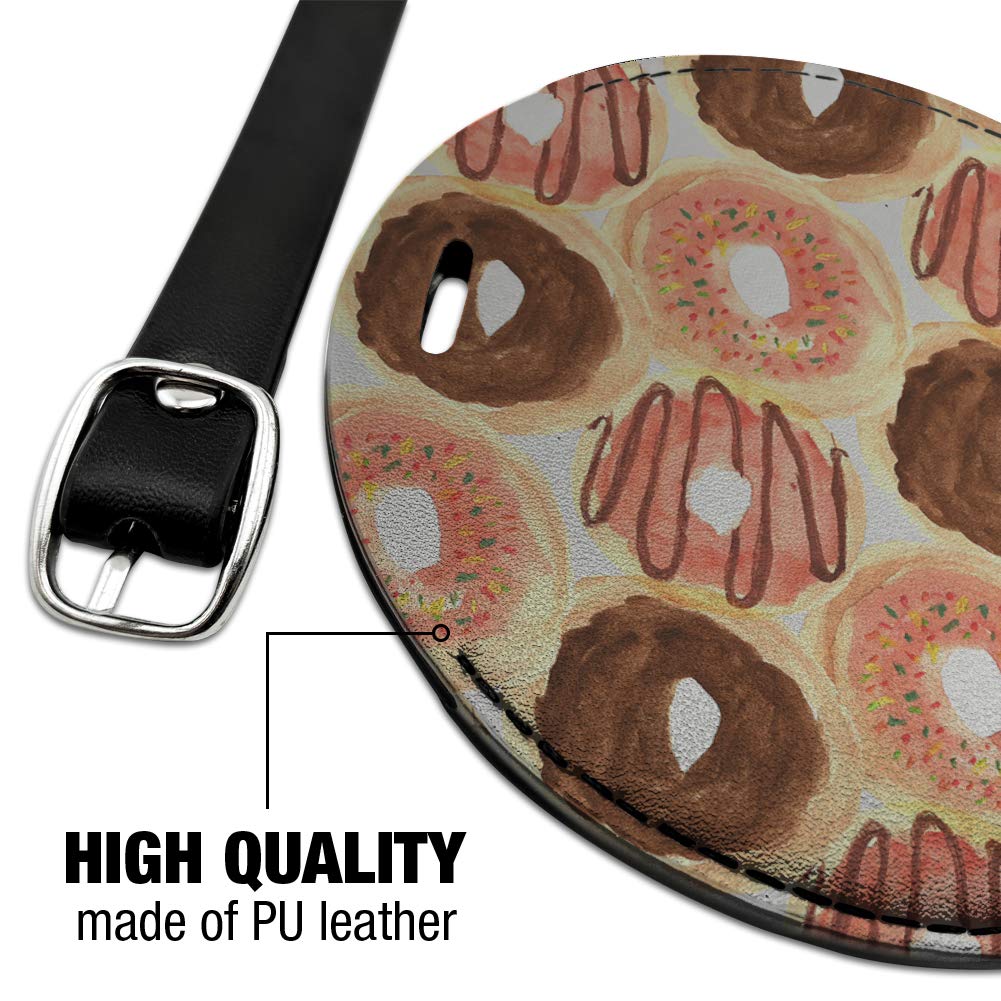 Yummy Donuts Pattern Round Leather Luggage Tag - Durable Suitcase ID Card Holder for Travel Bags | Perfect for Carry-Ons, Backpacks & Suitcase Identification