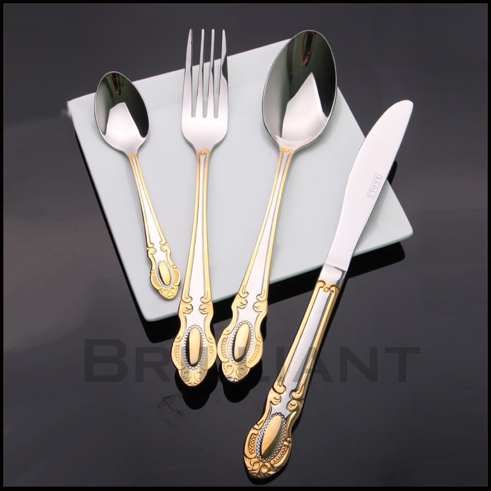 Venezia Collection Michelangelo 75-Piece Flatware Set - Premium 18/10 Stainless Steel Cutlery with 24K Gold Accents - 12-Person Dining Set Includes Hostess Serving Pieces in Wooden Storage Case - Perfect for Formal Dinners, Wedding Gifts & Luxury Entertaining