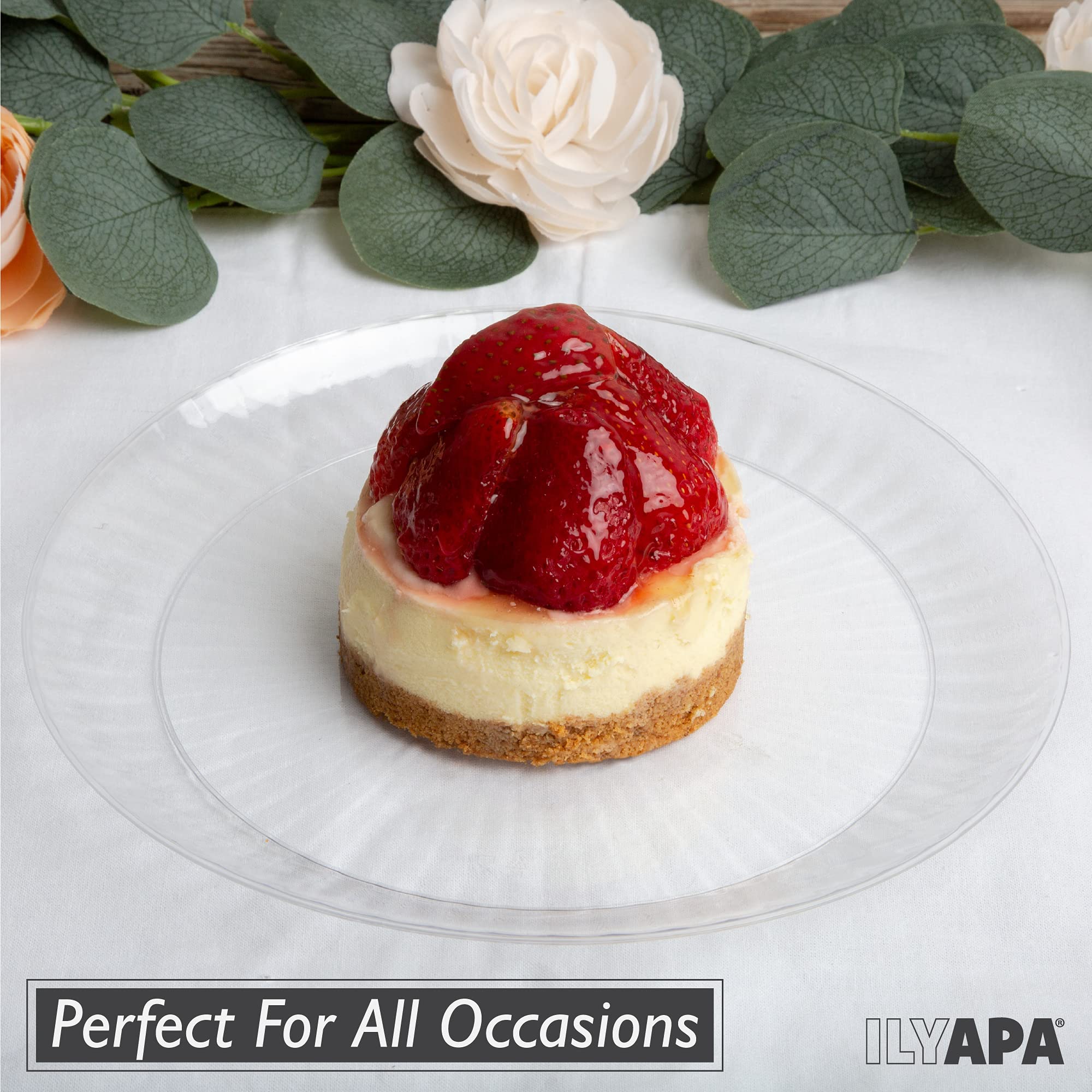 Ilyapa 100-Pack 10-Inch Clear Plastic Disposable Dessert Plates - Appetizer & Cake Plates for Parties, Weddings, Birthdays - Perfect for 100 Guests - Elegant Dinnerware for Events & Celebrations