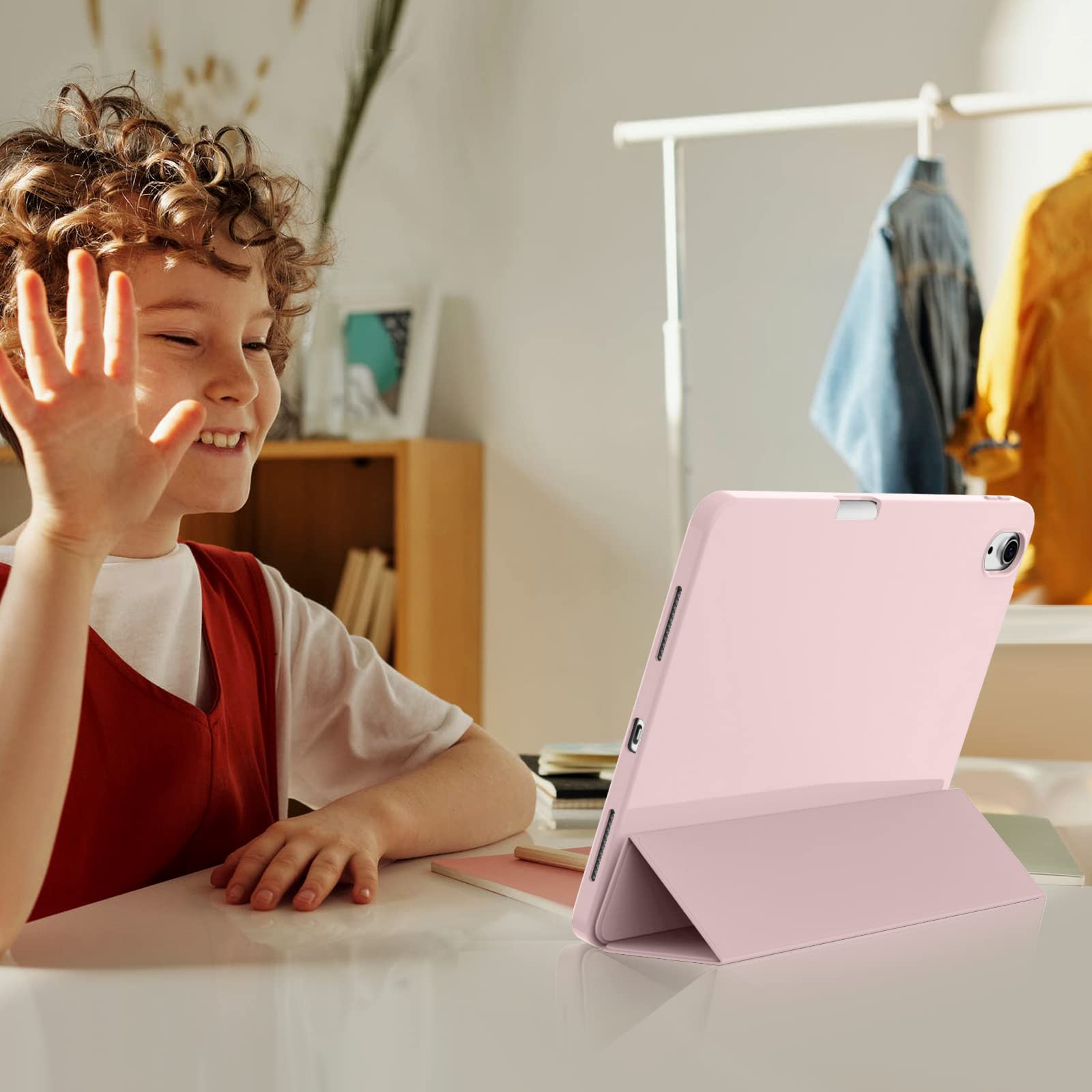 KenKe iPad Air 11 Inch Case (M2) - Compatible with iPad Air 5th/4th Gen 10.9 Inch | Built-in Apple Pencil Holder & Charging | Tri-fold Stand Cover with Auto Sleep/Wake | Protective Case for iPad Air 2024/2022/2020 | Pink - Perfect for Work, Study & Travel