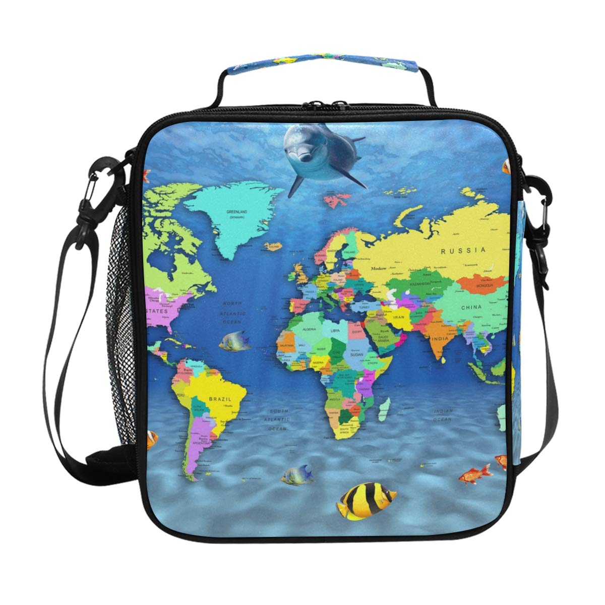 Top Carpenter Insulated Lunch Bag for Men, Women & Kids - Leakproof Food Containers with Dolphins & World Map Design - Perfect for School, Work, Picnics & Outdoor Activities
