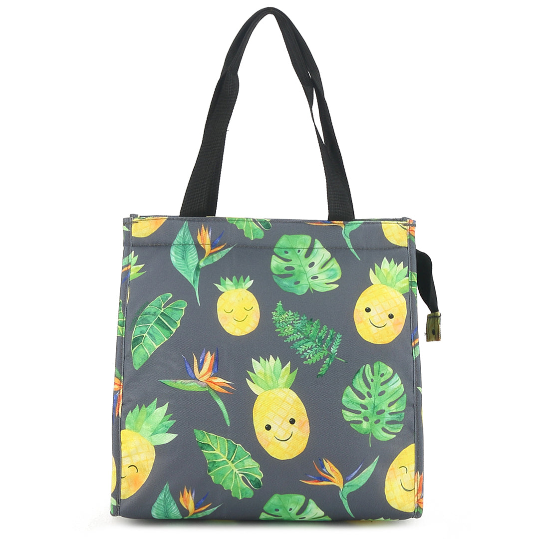 Insulated Lunch Tote Bag - Small Pineapple Monstera Grey Pattern - Perfect for Work, School & Picnics - Leakproof & Thermal Food Container