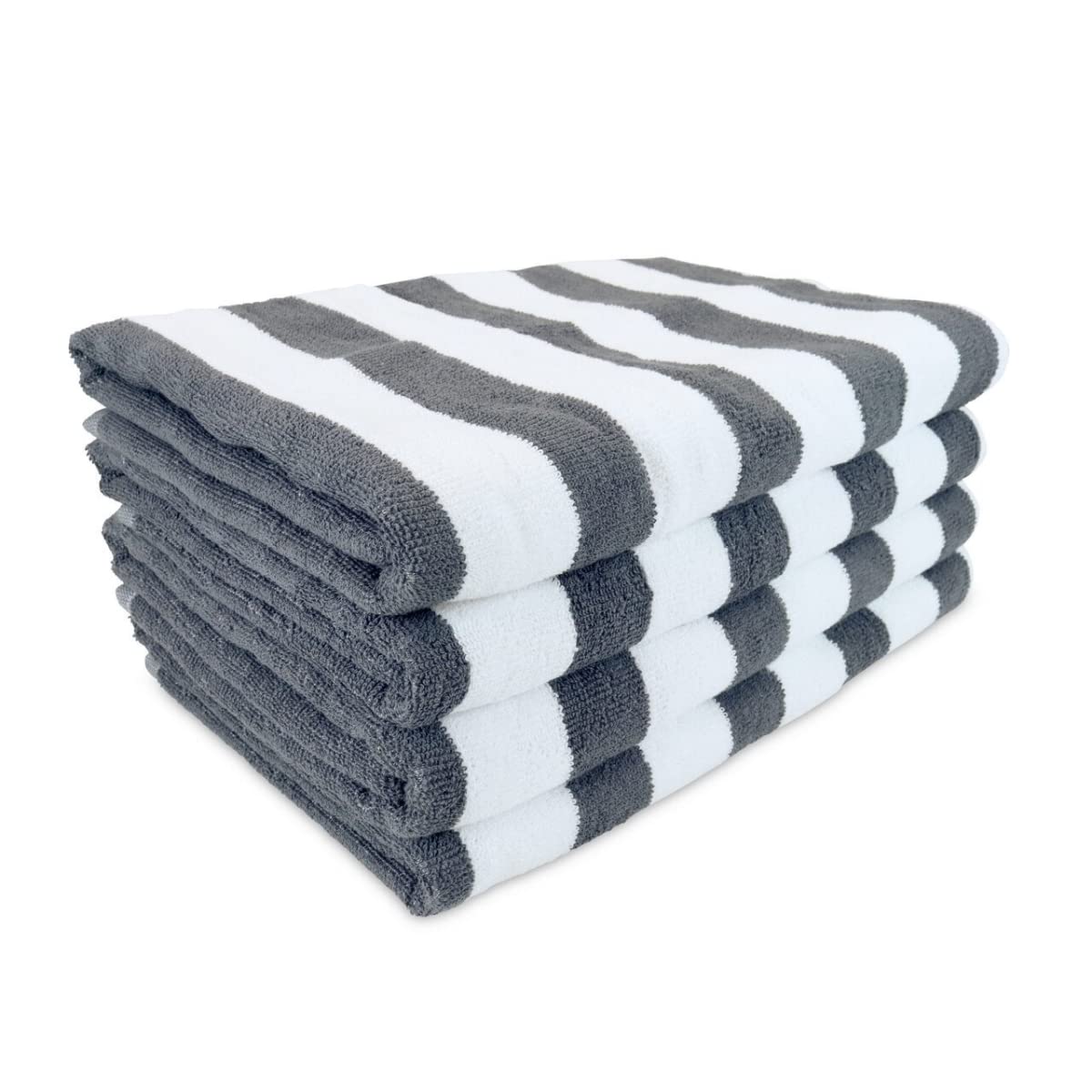 Premium Cali Cabana Striped Beach Towels - Soft, Absorbent, Quick-Dry (Grey & White, Pack of 12) for Pool, Beach, Yoga & Outdoor Activities