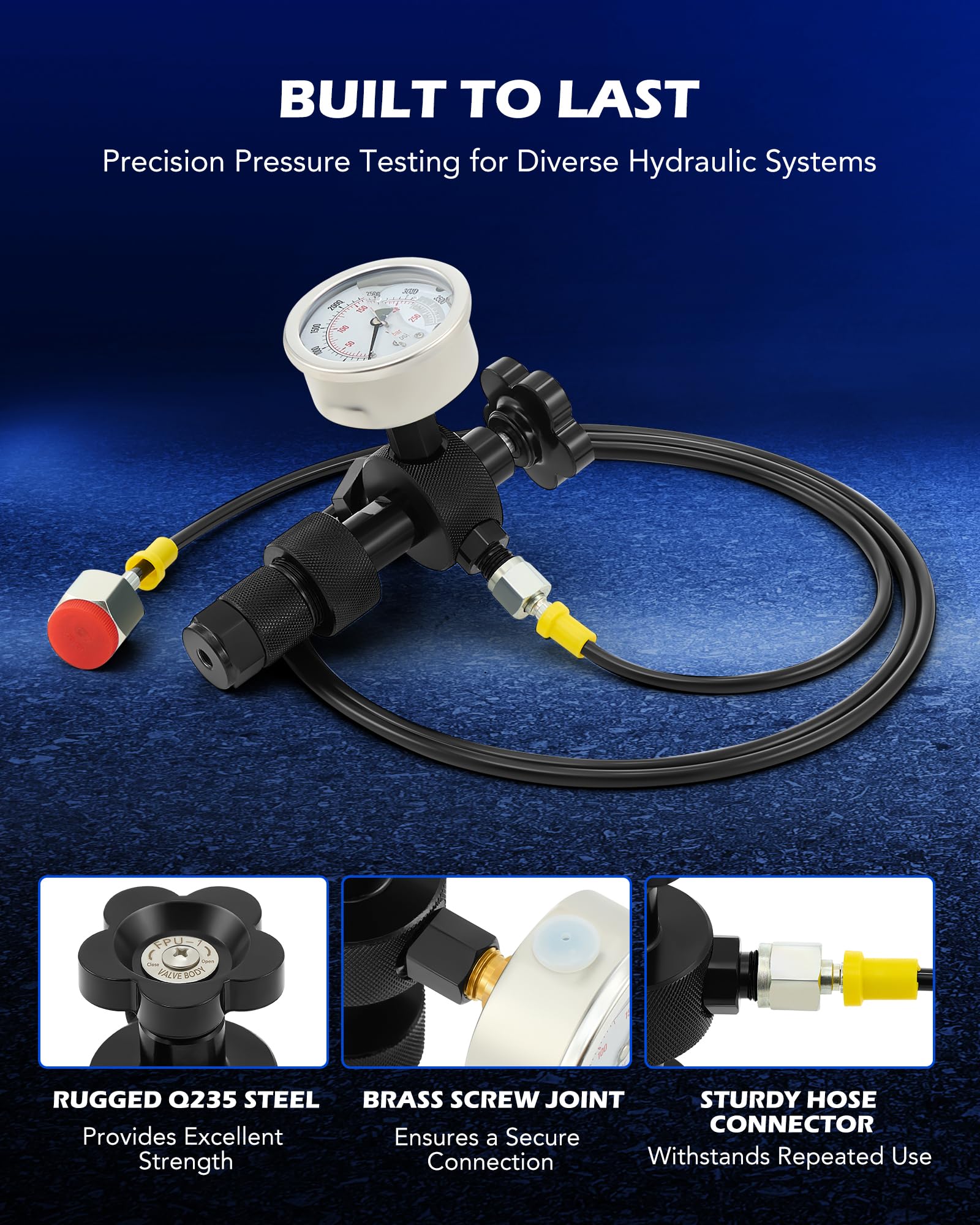 Orion Motor Tech Hydraulic Nitrogen Accumulator Charging Kit - 1300/3500/5500 PSI with 3 Gauges, 6 Adapters, Gas Hose & Valve Body - Professional Hydraulic Pressure Test Kit for Industrial & Automotive Applications - Perfect for Hydraulic System Maintenance & Nitrogen Charging