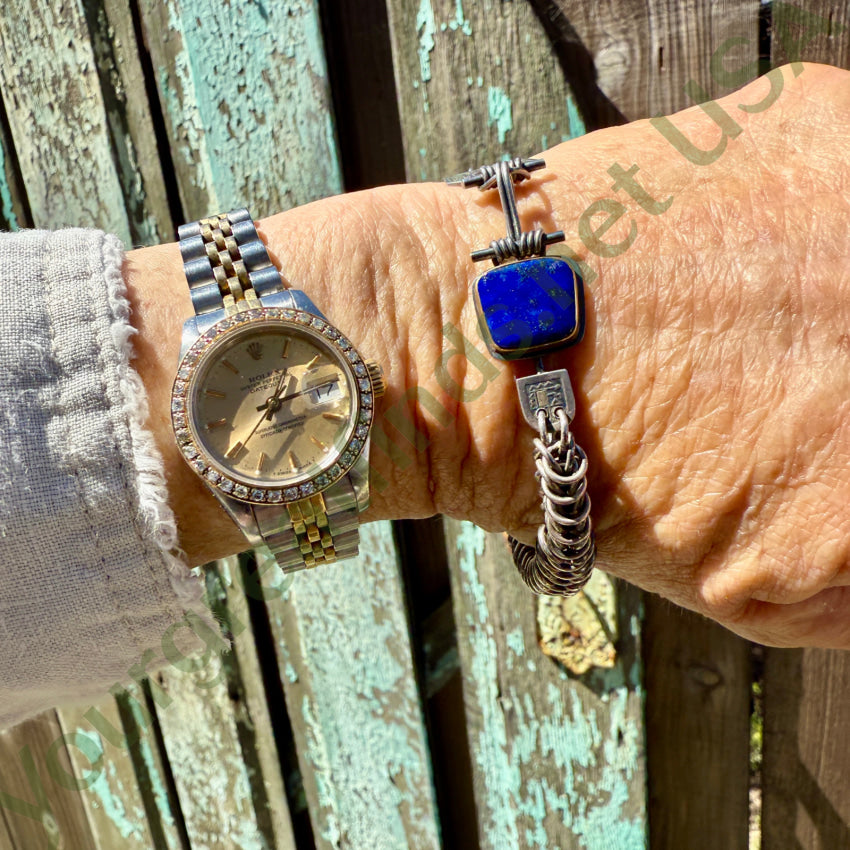 Vintage 1995 Handmade Gold Chain Bracelet with Genuine Lapis Lazuli Beads - Elegant Boho Jewelry for Women, Perfect Gift for Birthday, Anniversary & Special Occasions