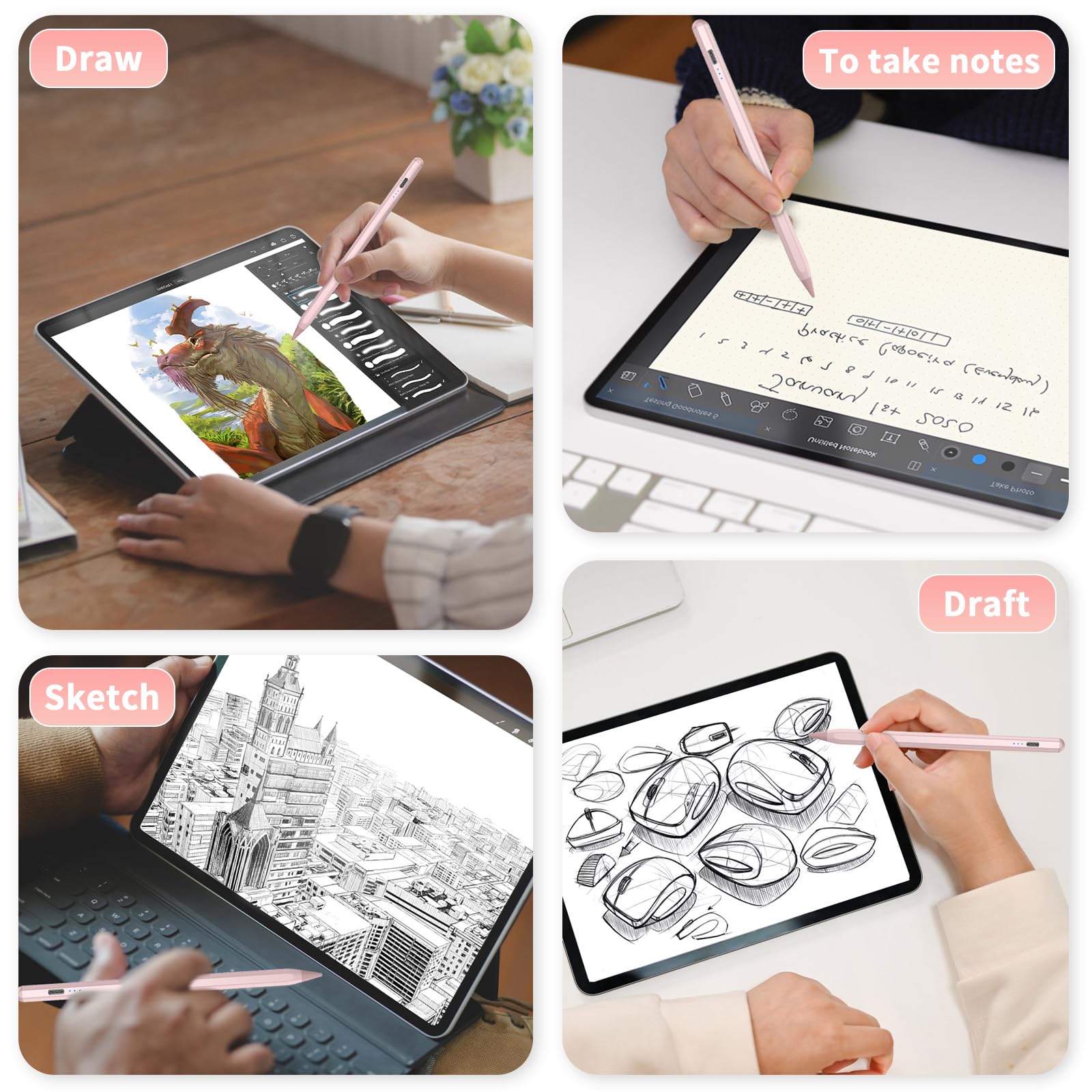 Premium Stylus Pen for iPad 2024-2018 | Fast Charging 30Mins | Tilt Sensitivity & Palm Rejection | Magnetic Design | Compatible with iPad 10/9/8/7/6, Air 3/4/5/11/M2, Mini 5/6, Pro 11/12.9/13-inch M4 | Perfect for Drawing, Note-Taking & Digital Art