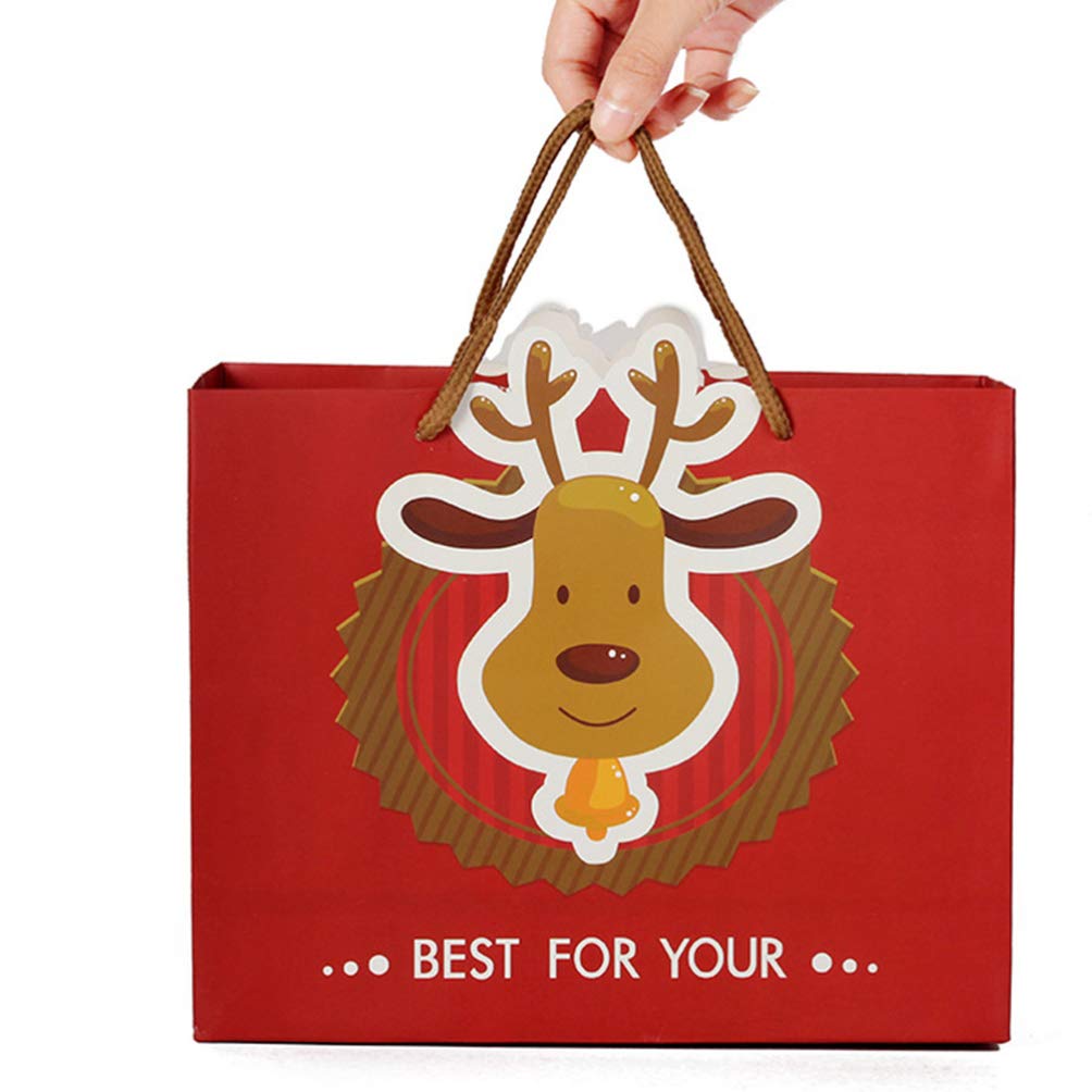 PRETYZOOM 8-Piece Christmas Holiday Gift Bags - Eco-Friendly Kraft Paper Tote Bags with Festive Elk Prints - Perfect for Treats, Candy, Small Gifts - Ideal for Christmas Parties, Stocking Stuffers & Holiday Gift Exchanges (Small Size)
