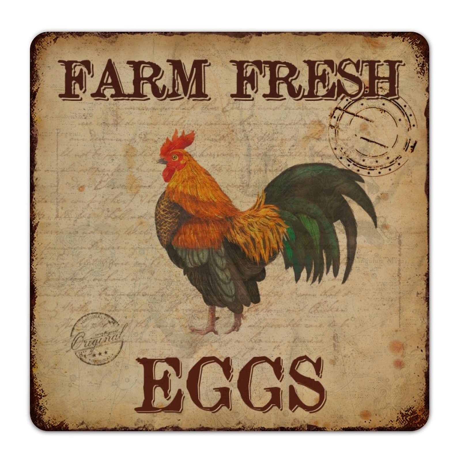 Vintage Farm Fresh Eggs Metal Tin Sign - Rustic Retro Wall Art for Farmhouse, Barn, Henhouse & Chicken Coop - Distressed Look Home Decor (Perfect for Kitchen, Dining Room & Country Style Interior)