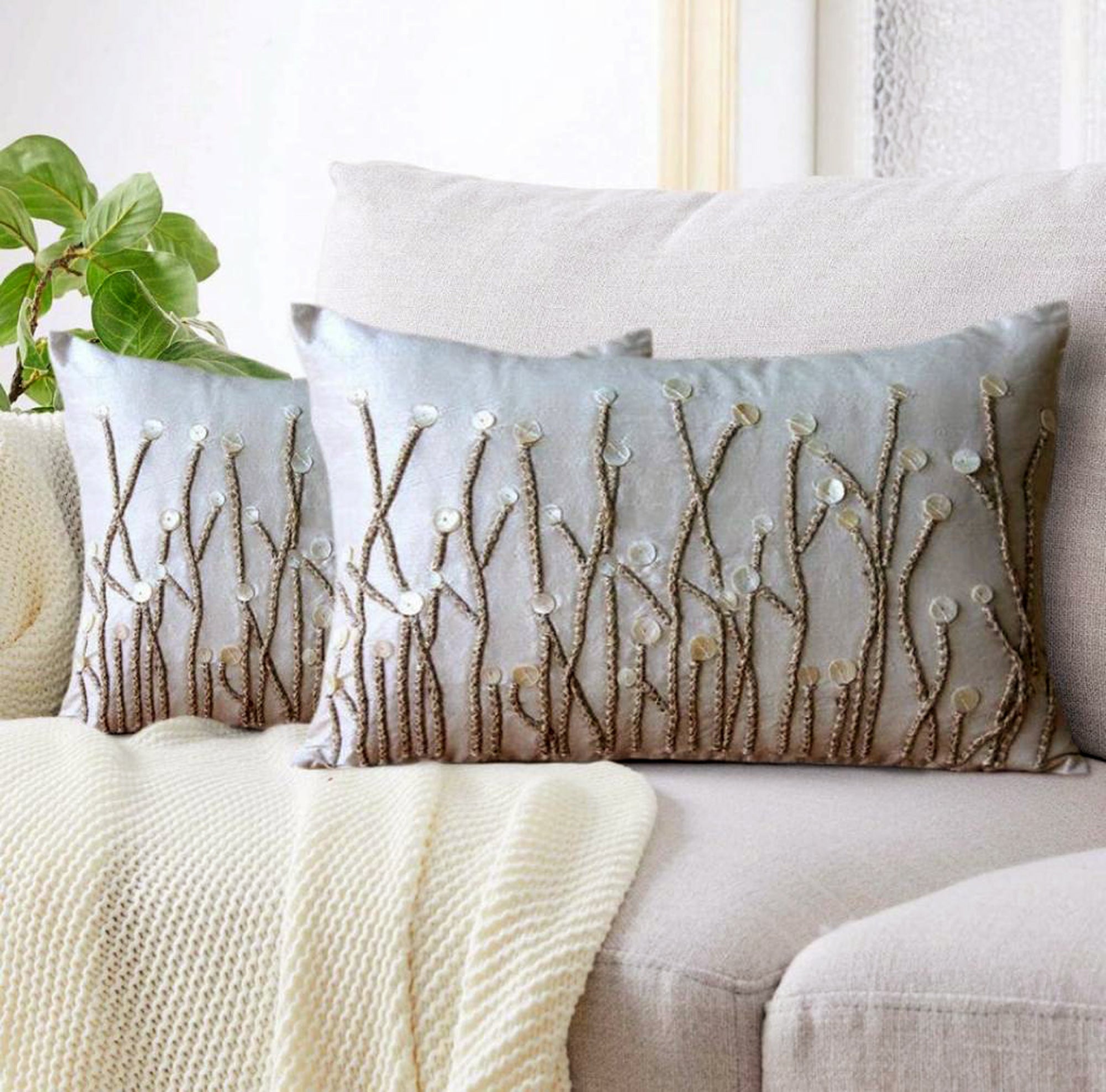 Amour Art Silk Ivory Decorative Lumbar Pillow Cover - Elegant Home Decor for Sofa, Bed & Living Room