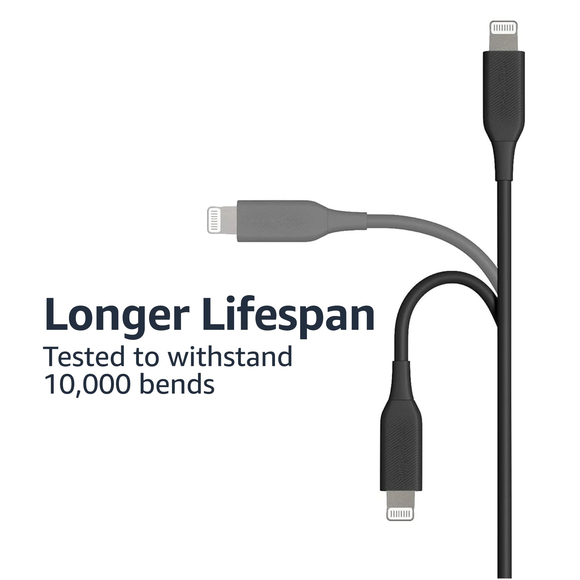 Amazon Basics MFi Certified Lightning to USB A Cable - 6ft iPhone Charger (2 Pack, Black) for iPhone Charging, Data Sync & Car Use