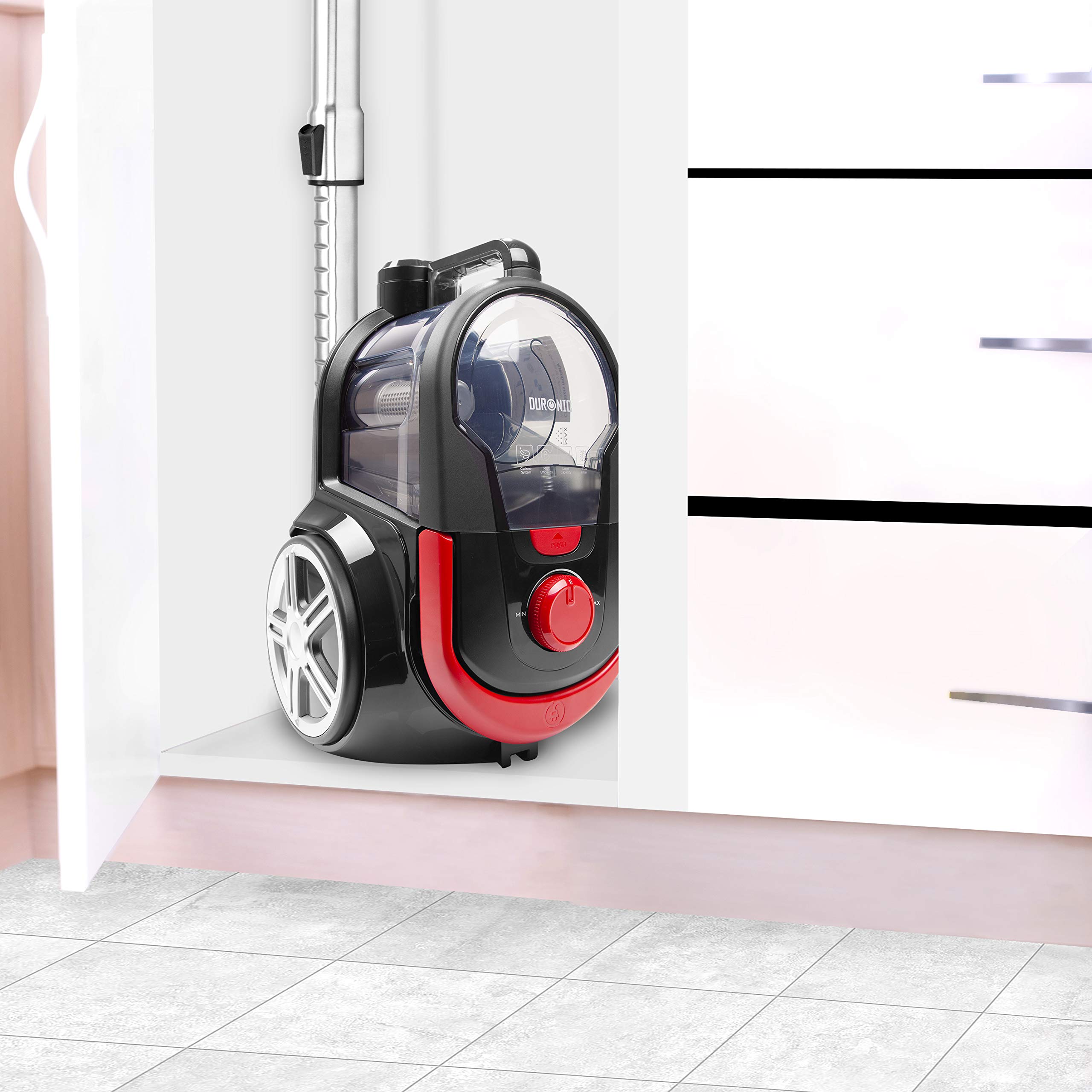 **Duronic VC7020 Bagless Cylinder Vacuum Cleaner with Crevice & Turbo Brush - Powerful Suction for Pet Hair, Carpets, Hardwood Floors & Upholstery - Ideal for Home, Office & Car Cleaning**