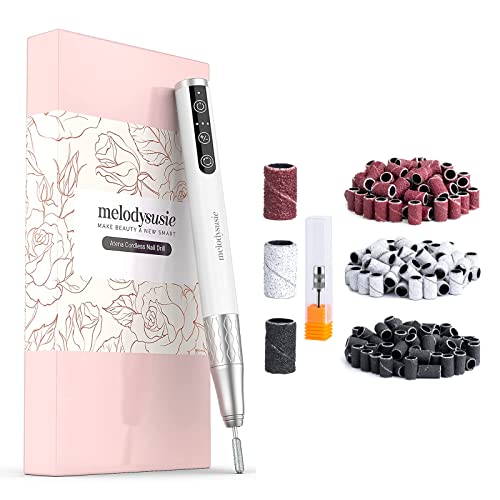 MelodySusie Professional Cordless Nail Drill Kit - Rechargeable Electric Efile with Bits & Sanding Bands for Acrylic, Gel Nails, Manicure & Pedicure | Portable Nail Polishing Machine for Home & Salon Use