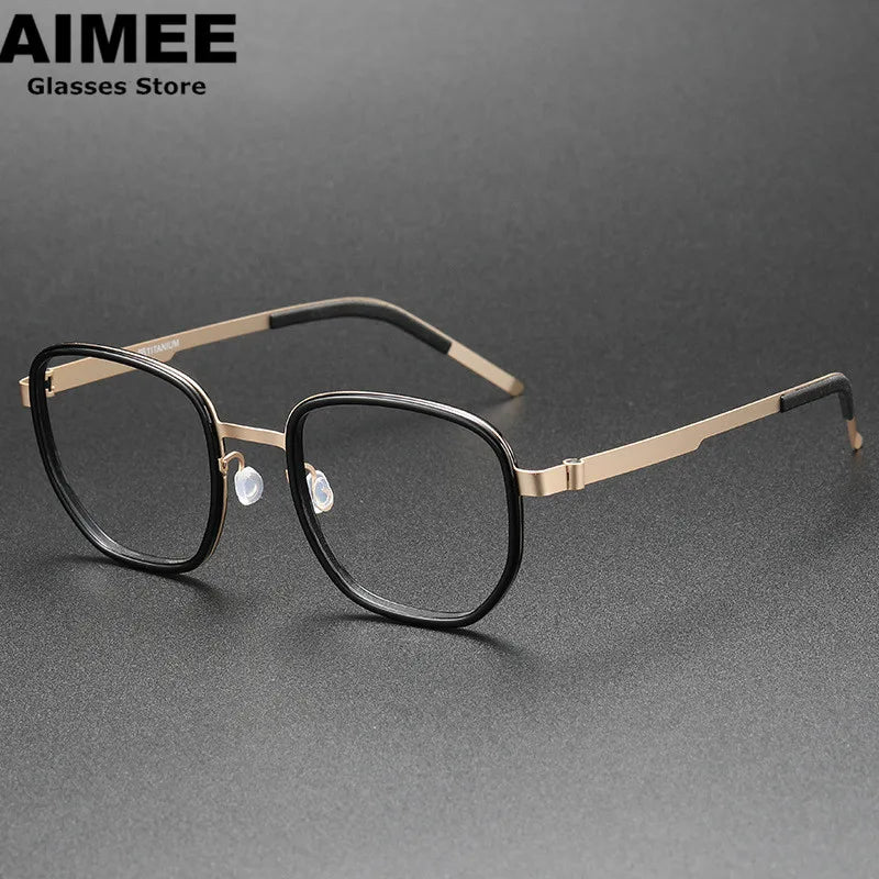 Aimee Unisex Full Rim Square Screwless Titanium Acetate Eyeglasses 9758 - Lightweight Durable Glasses for Work, Reading & Everyday Use