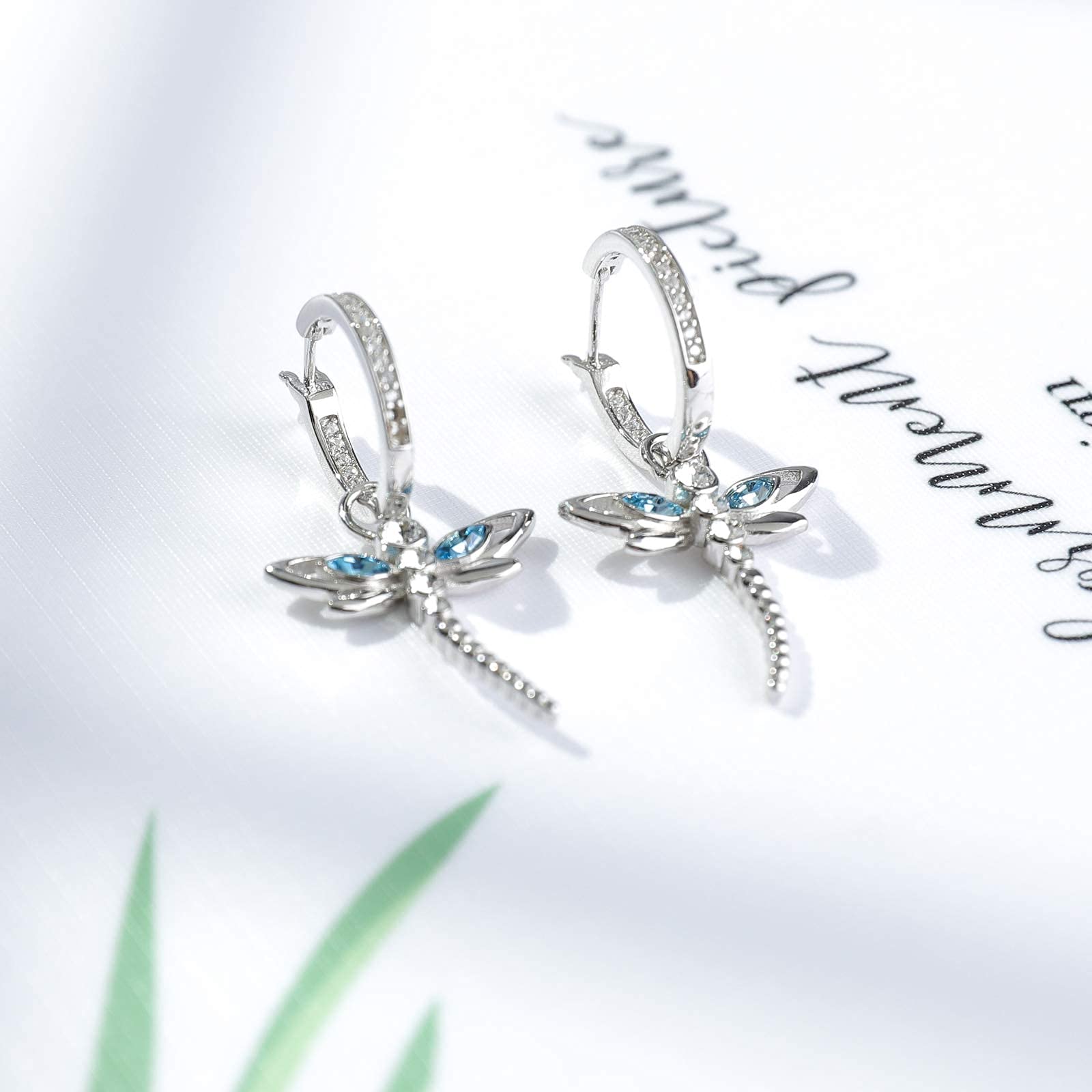 AOBOCO Dragonfly Sterling Silver Jewelry Set for Women - Necklace, Ring & Earrings with Simulated Light Sapphire Crystals | Elegant Anniversary & Birthday Gifts for Her | Perfect for Weddings, Parties & Special Occasions
