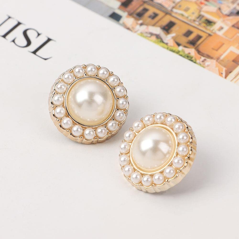20Pcs Gold Alloy Pearl Buttons for DIY Sewing, Clothing, and Needlework - 0.78 Inch Decorative Handmade Accessories - Perfect for Dresses, Jackets, and Craft Projects
