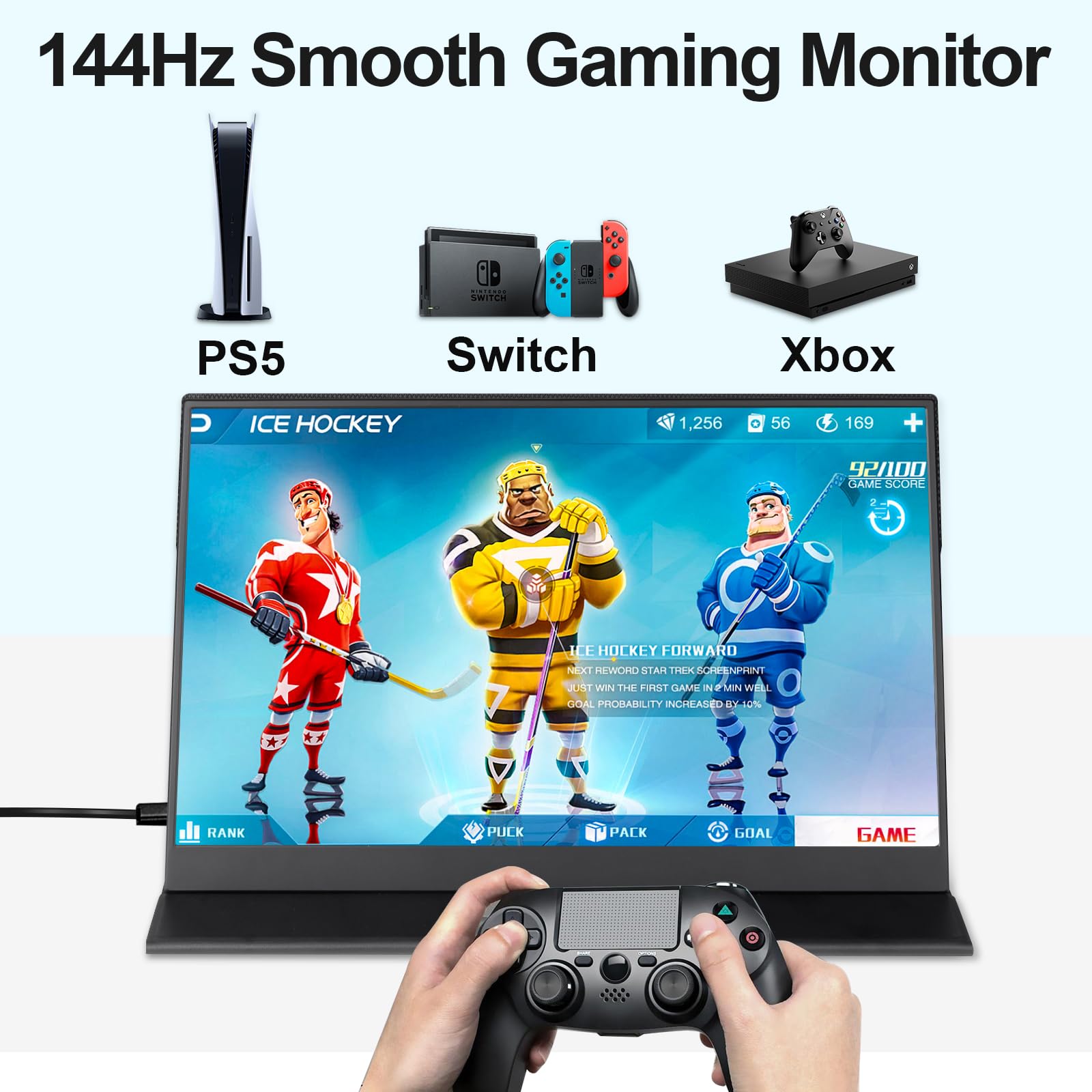 2K 16 Inch Portable Monitor with 144Hz Refresh Rate, 2560x1440 Resolution & 100% sRGB - IPS Travel Screen for Laptop, PC, Phone, Xbox, PS4/PS5, Nintendo Switch | Includes Smart Cover | Perfect for Gaming, Work & Entertainment On-The-Go