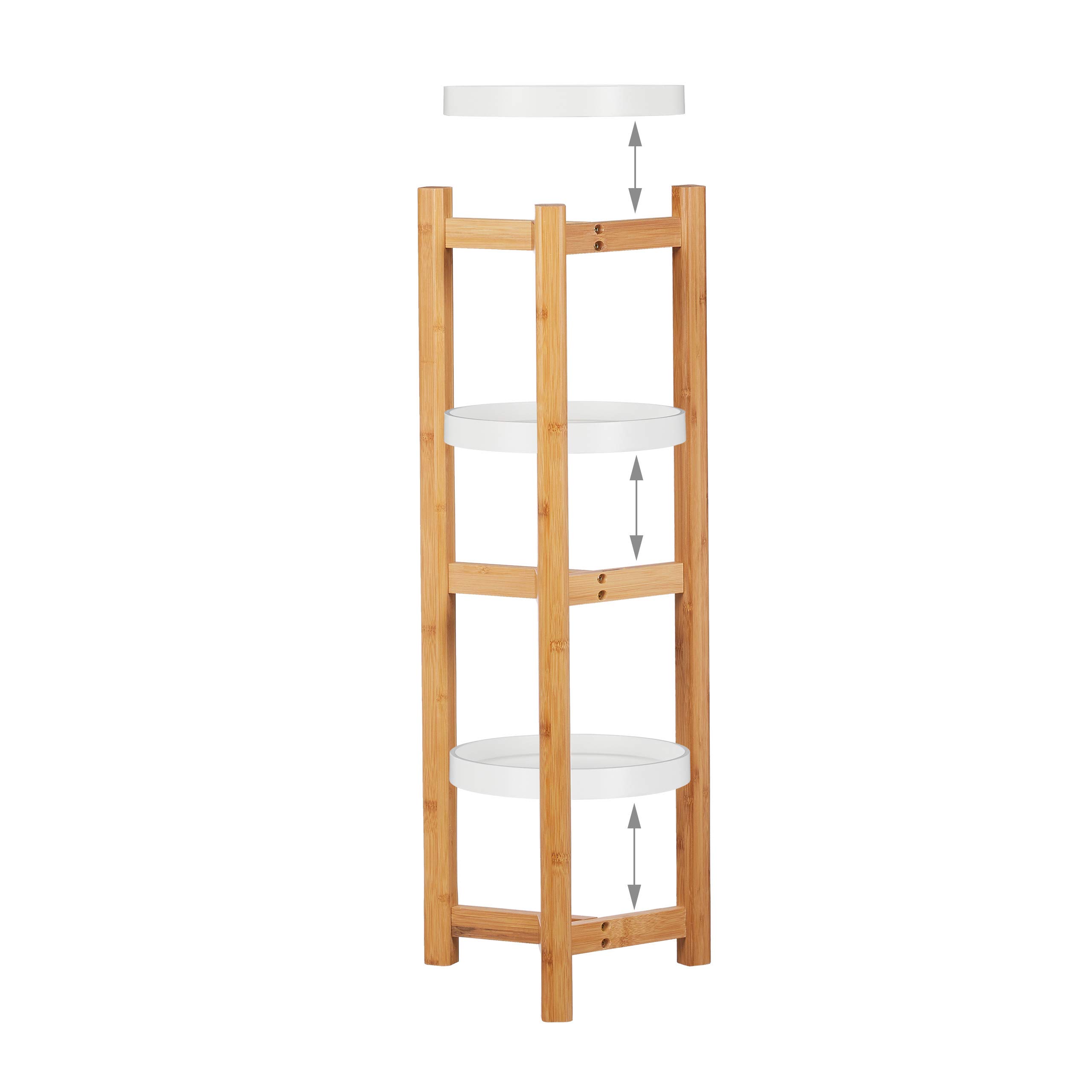 3-Tier Bamboo & MDF Modern Plant Stand - Round Indoor Shelving for Plants (79x30x30cm) - Natural/White - Perfect for Living Room, Balcony & Home Decor
