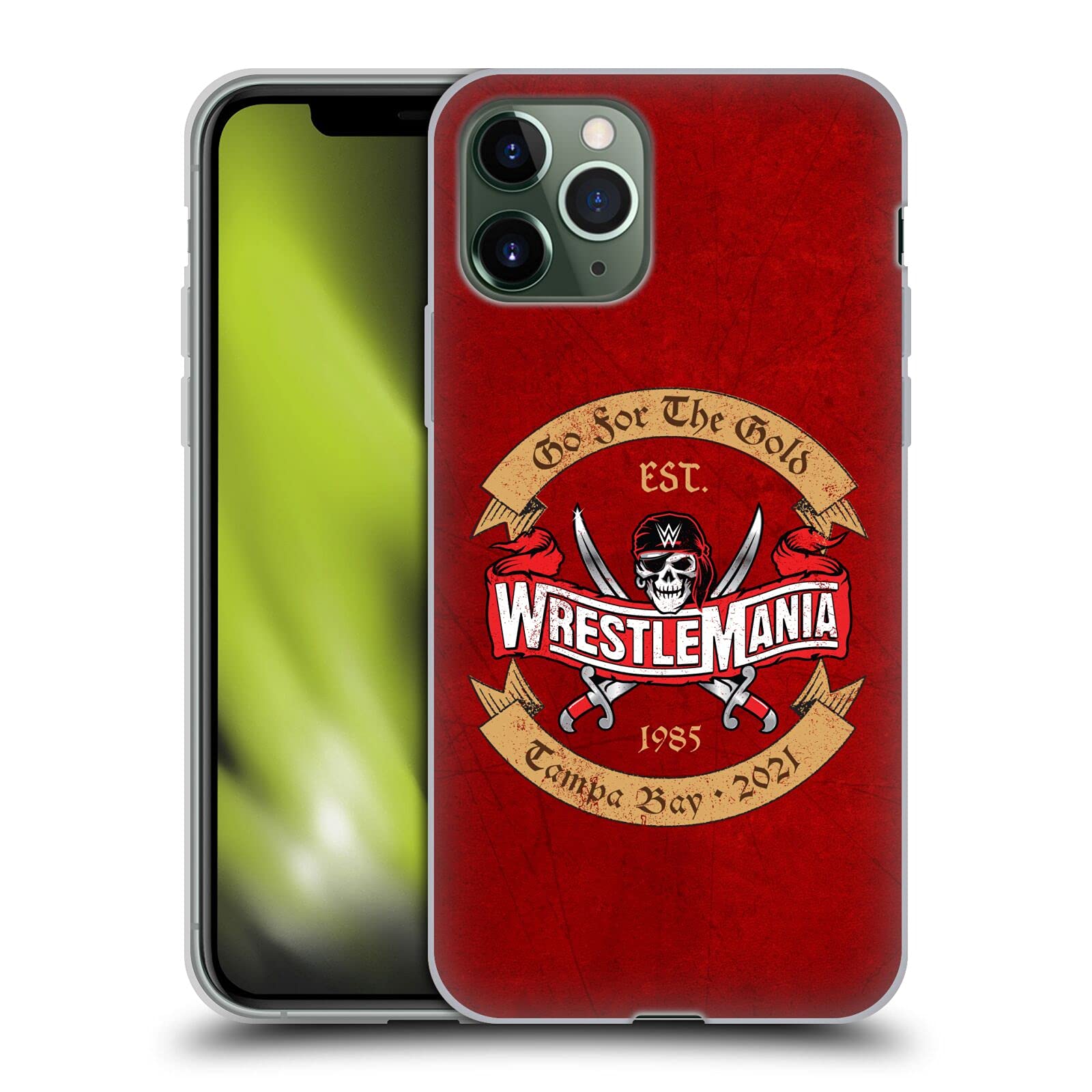 WWE Go for The Gold 2 Wrestlemania 37 Logos Soft Gel Case for iPhone 11 Pro - Officially Licensed by Head Case Designs, Perfect for Wrestling Fans and Daily Protection