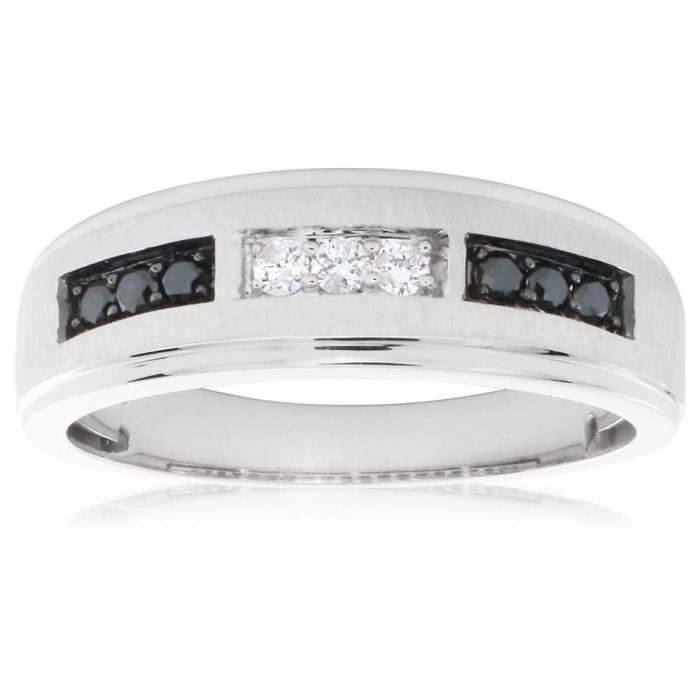 10K White Gold Black and White Diamond Ring - 10-Piece Set for Women, Elegant Wedding, Engagement, Anniversary Gift - Perfect for Special Occasions & Everyday Luxury