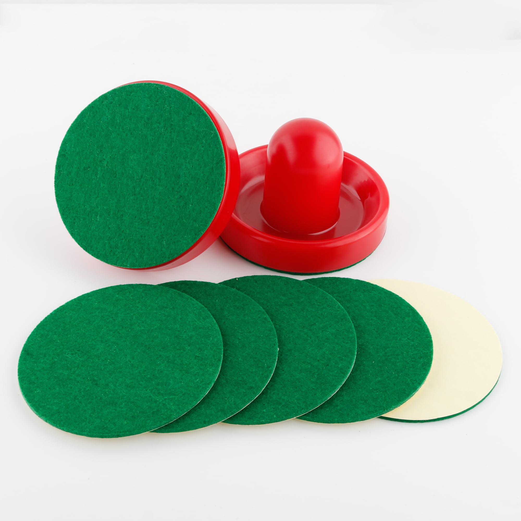 BQSPT 94mm Air Hockey Mallet Felt Pads - 16 Pack Green Self-Adhesive Replacement Pads for 96mm Air Hockey Pushers & Paddles - Perfect for Arcade Game Maintenance & Home Air Hockey Table Accessories