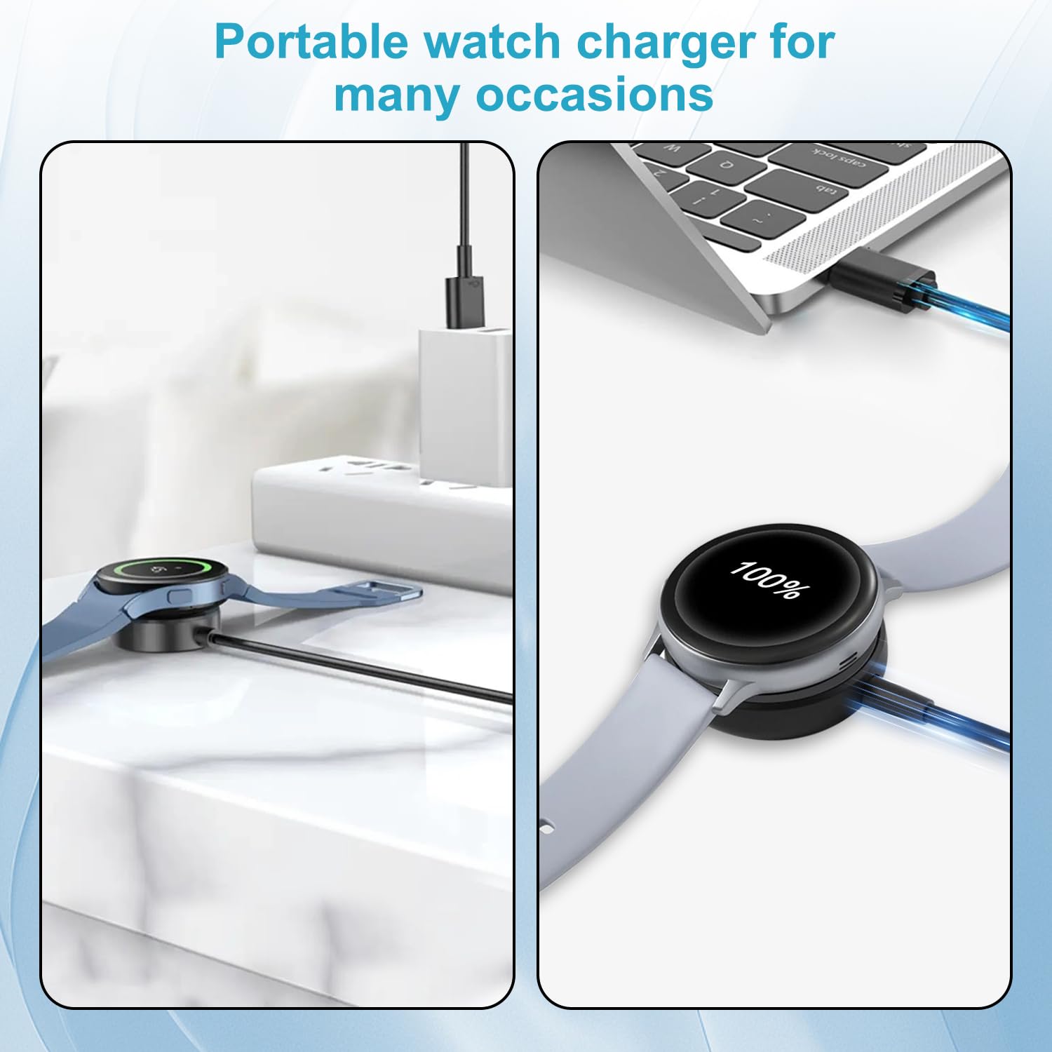 2 Pack Fast Charger for Samsung Galaxy Watch 7/6/5/4 - 120cm Cable for Home & Travel