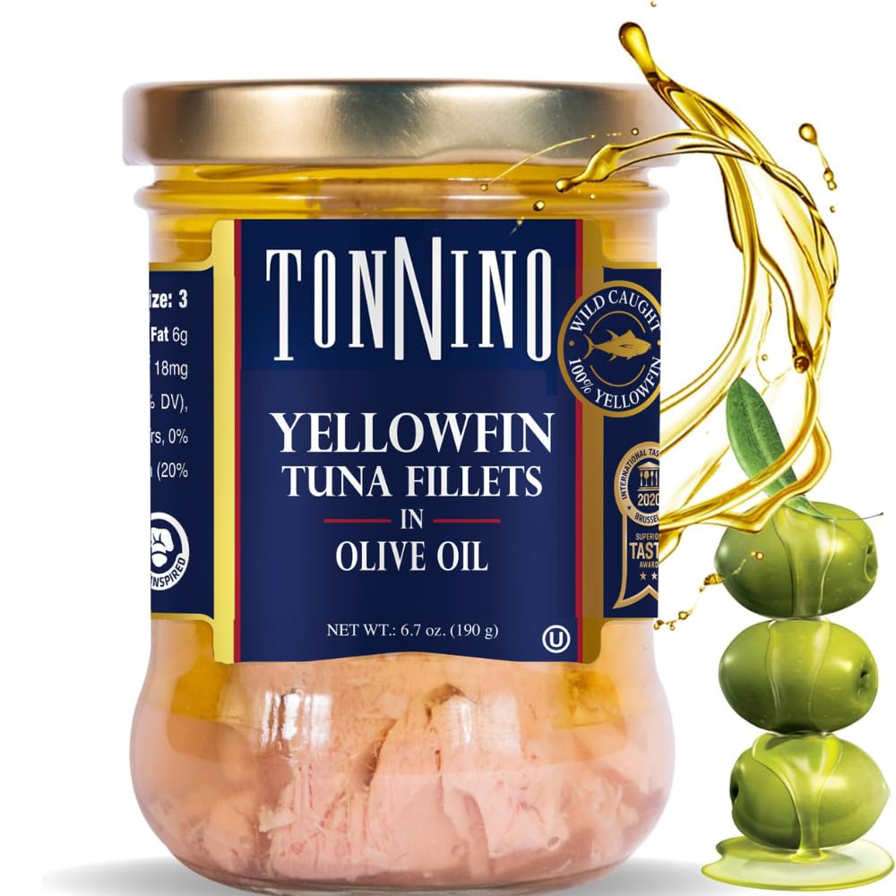 Premium Tonnino Yellowfin Tuna Fillets in Olive Oil - Pack of 6 | Wild Caught, High Protein, Keto & Paleo Friendly | Perfect for Salads, Sandwiches & Meal Prep