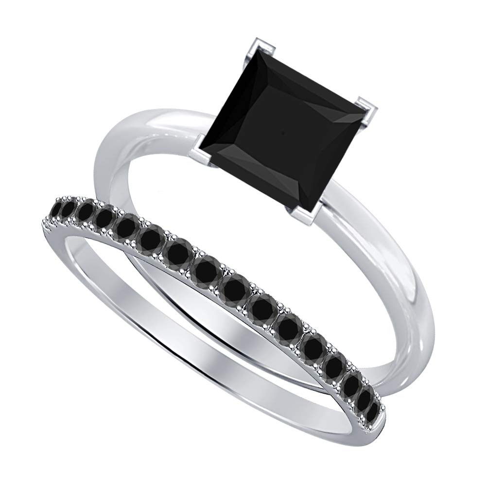 3.5cttw Princess Cut Black Diamond Wedding & Engagement Ring Set for Women - 14k Gold Over .925 Sterling Silver - Perfect for Proposals, Anniversaries & Bridal Jewelry Gifts