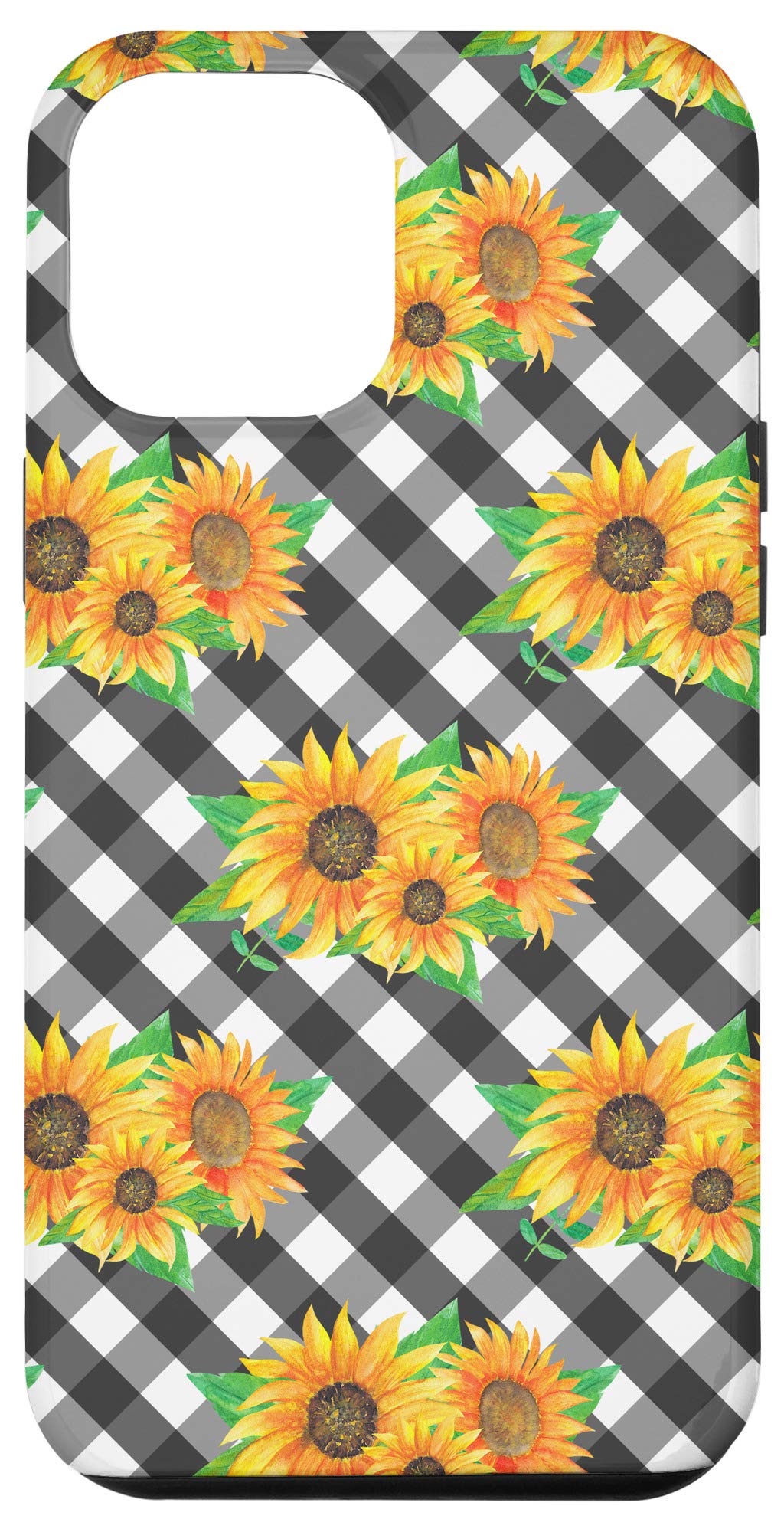 iPhone 12 Pro Max Case - Black Plaid Floral Design with Sunflower & Wildflower Patterns | Stylish Protective Cover for Women & Girls | Perfect for Daily Use, Work & Travel