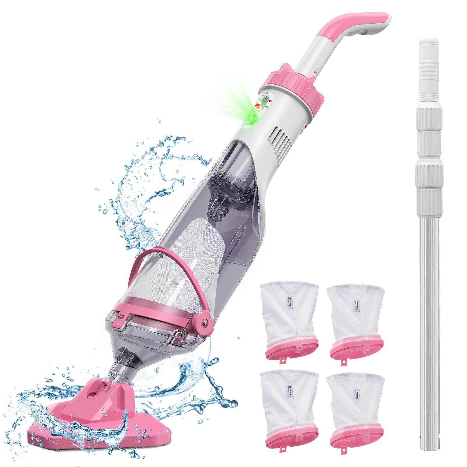 2024 Upgraded Pool Vacuum with Telescopic Pole - Powerful 18.5 GPM Suction, 60 Min Runtime - Ideal for Above Ground Pools, Leaves & Debris - Perfect for Weekly Pool Maintenance & Seasonal Cleaning