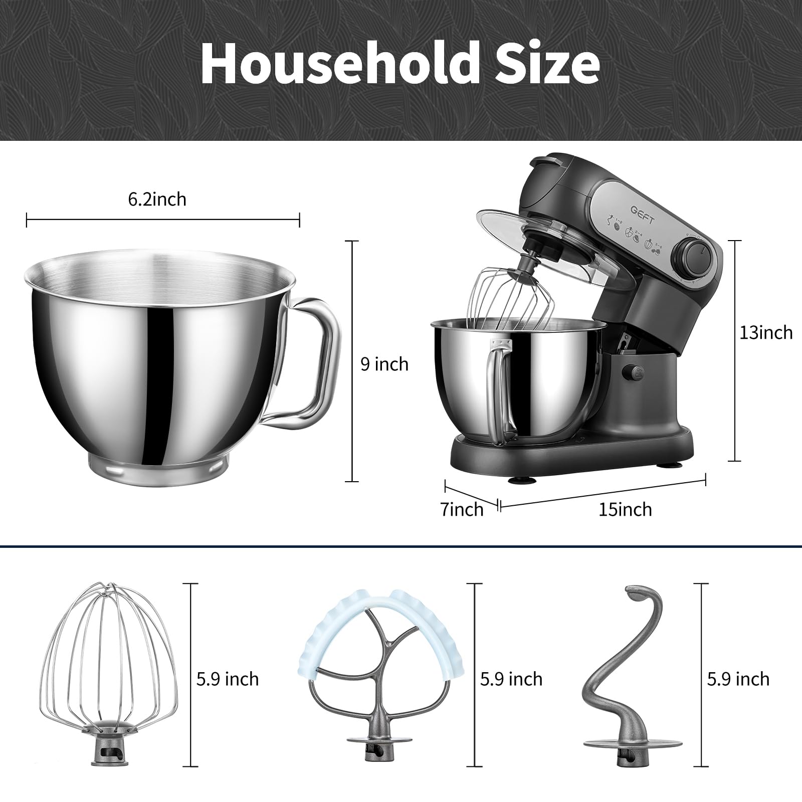 6 QT 600W Tilt-Head Stand Mixer - Powerful Electric Kitchen Mixer with Stainless Steel Bowl, Dishwasher-Safe Dough Hook, Flat Beater & Wire Whisk - Perfect for Baking Bread, Cookies, Cakes & More (Black)