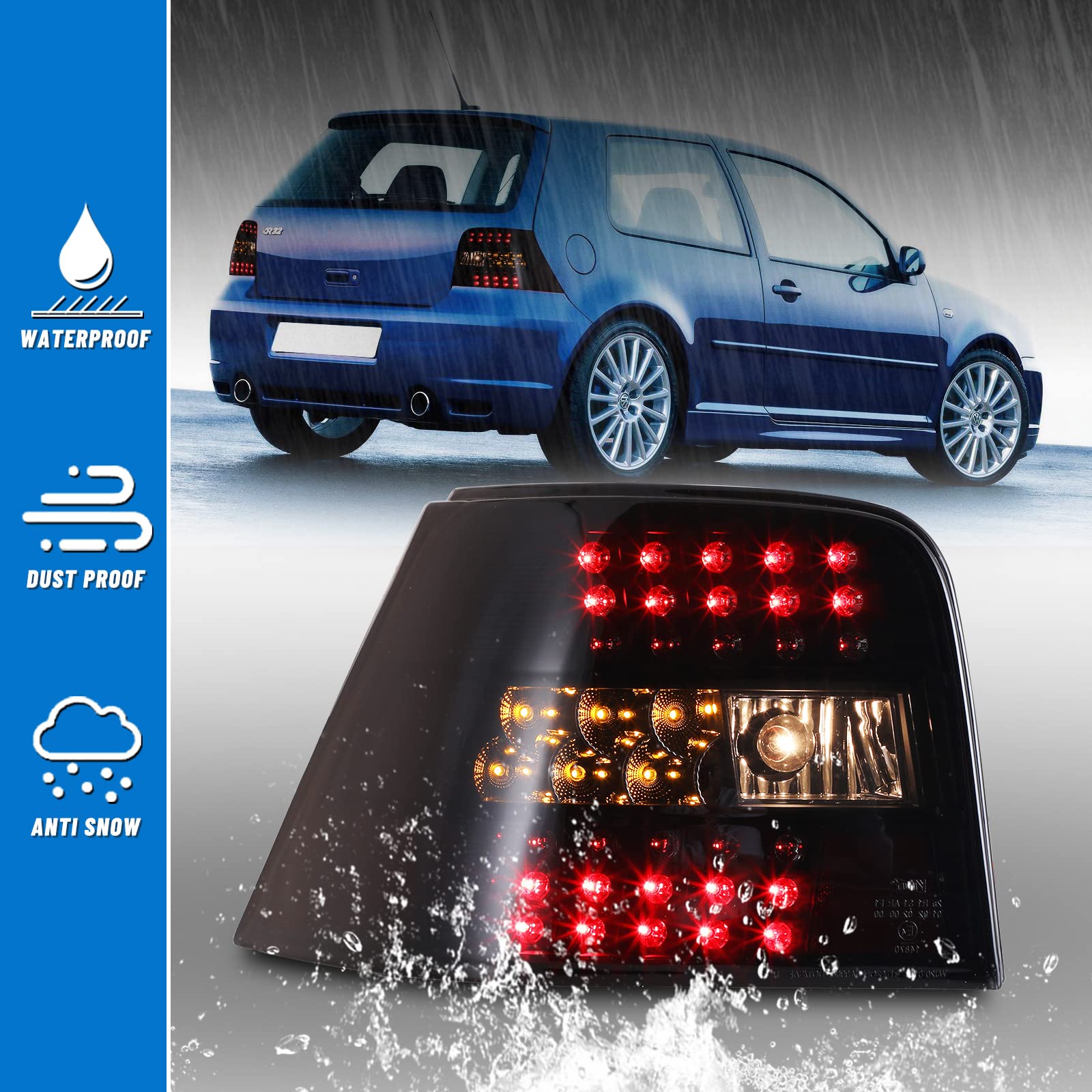 AUTOWIKI LED Tail Lights for Volkswagen GTI Golf MK4 (1999-2004) - Pair of Left & Right Rear Lamp Assemblies - Direct Replacement for Driver & Passenger Side - Perfect for Night Driving & Car Upgrades