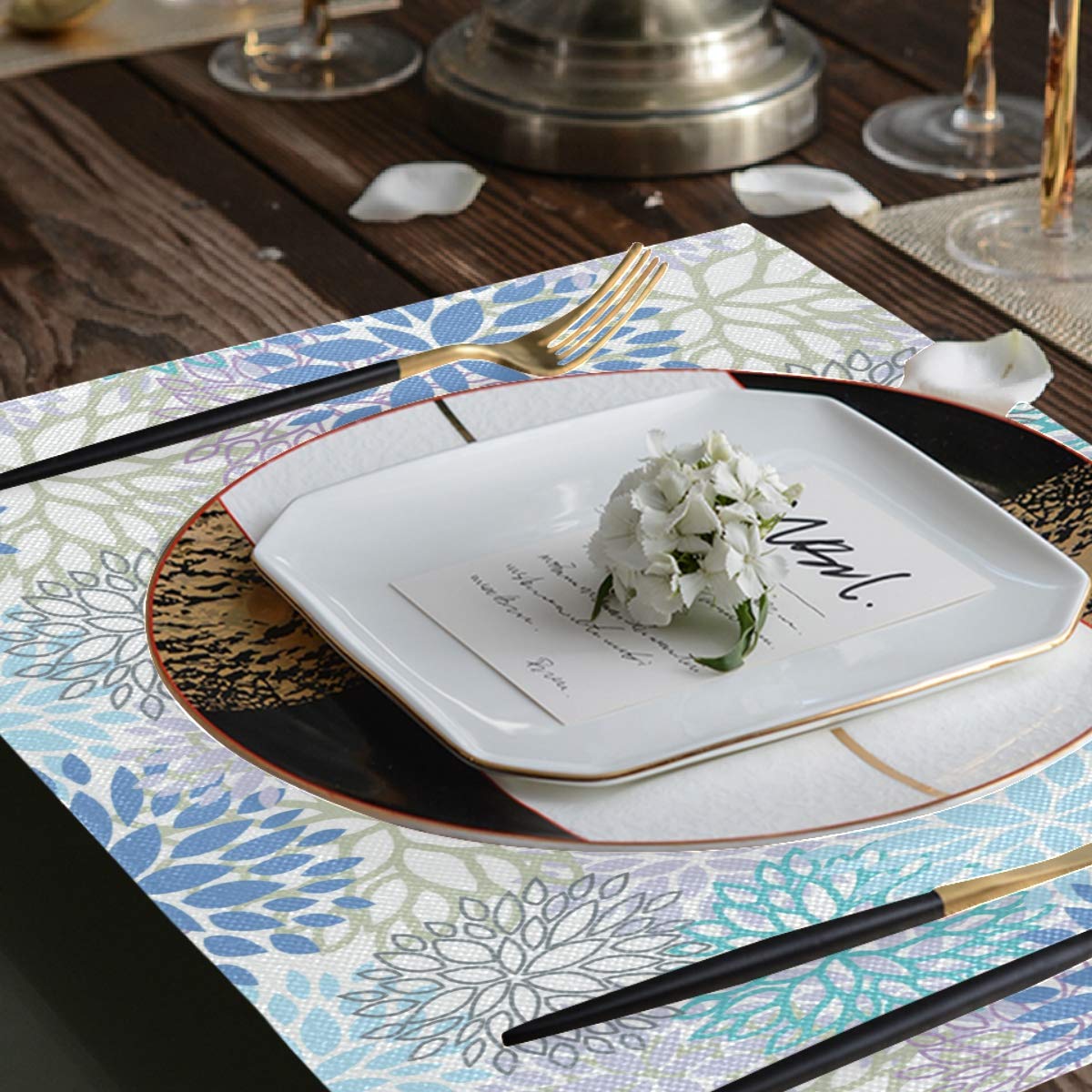 Pfrewn Purple Dahlia & Sunflower Daisy Placemats Set of 4 - 12
