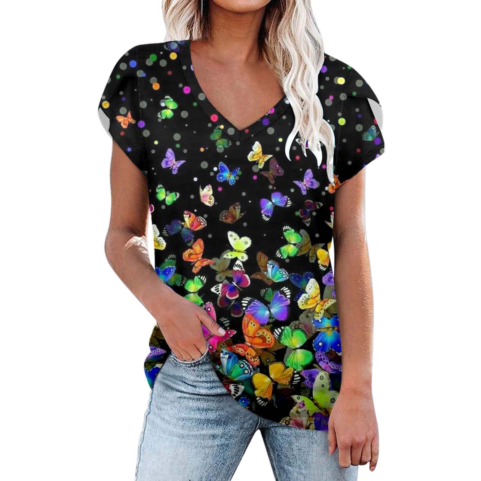 Women's Casual Loose Fit V-Neck T-Shirt with Petal Sleeves - Summer Blouse Top in Green (XXL) | Perfect for Everyday Wear, Office Outfits & Weekend Relaxation